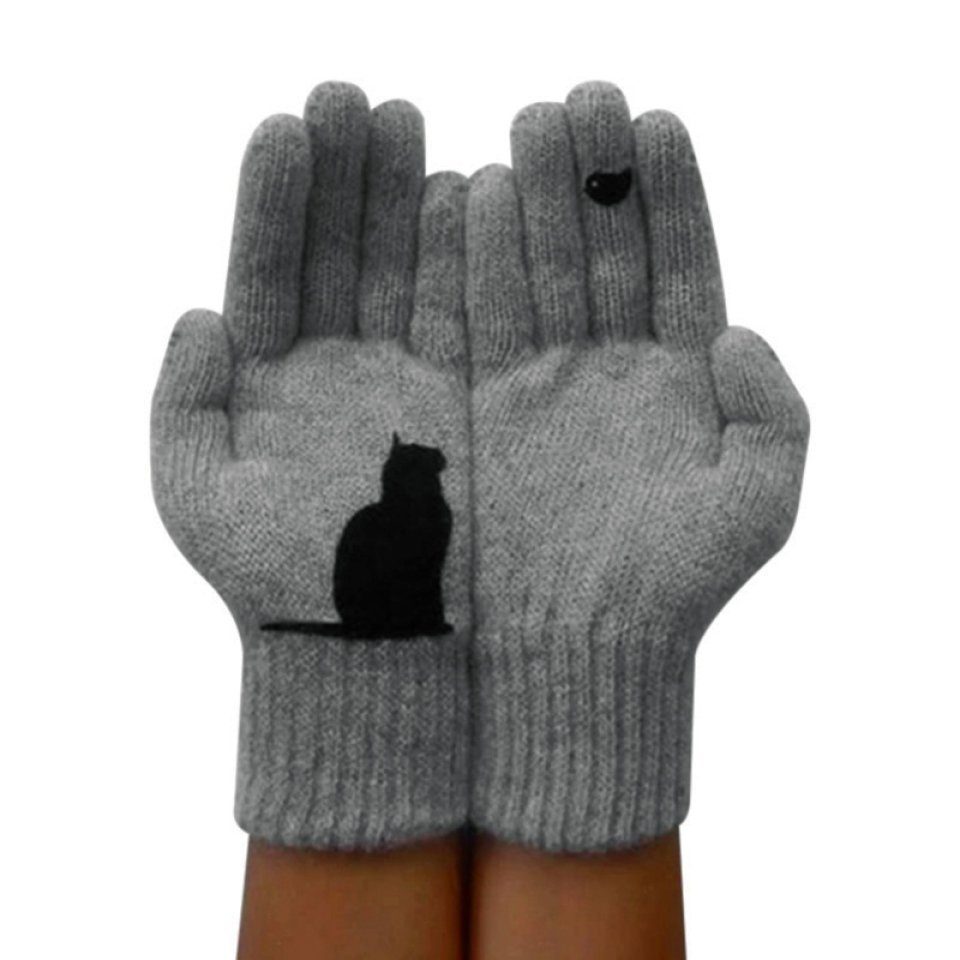 Damen, Für Katzenhandschuhe Herbst Wollhandschuhe, Winter, Blusmart Strickhandschuhe grau Für Und