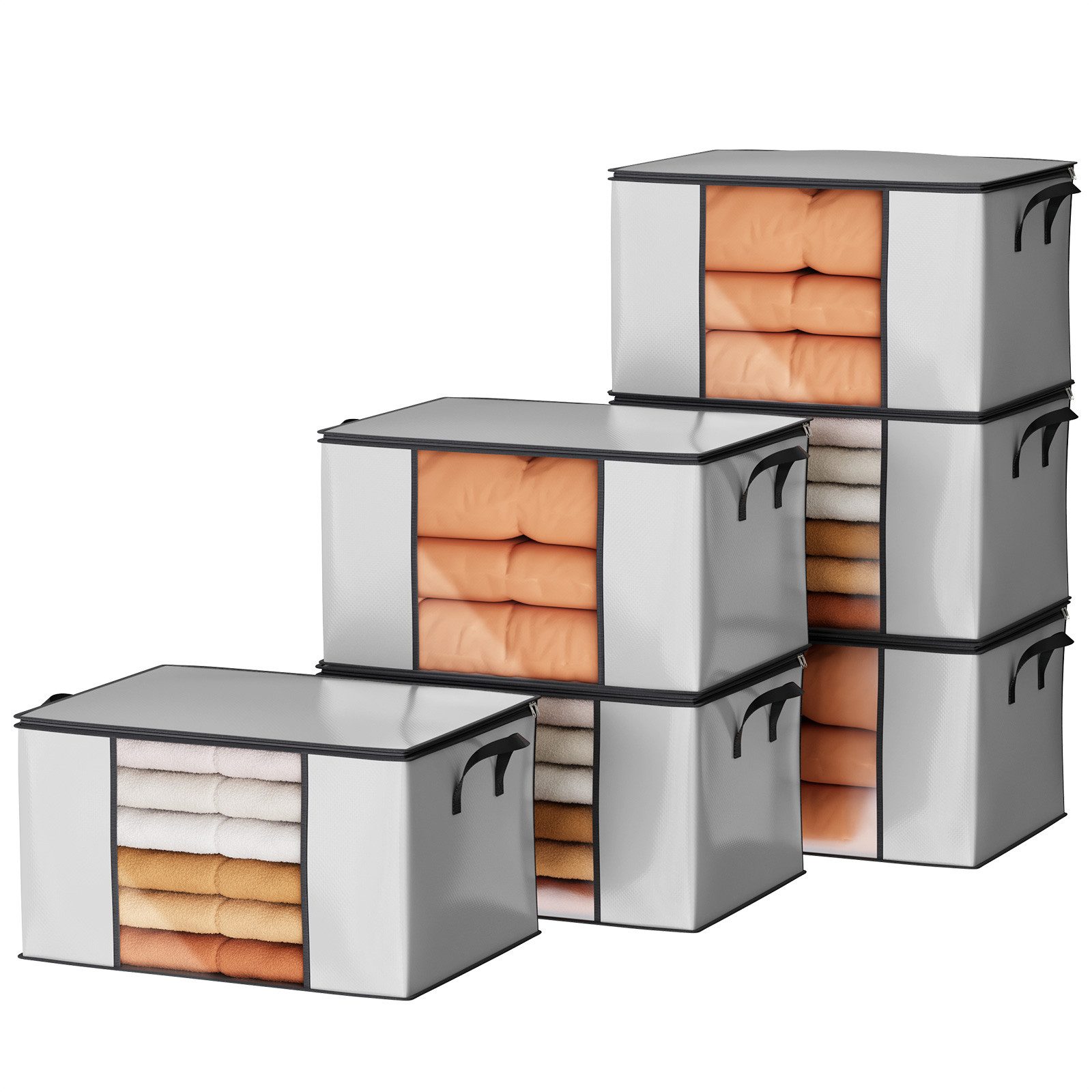 Oak&Tea Aufbewahrungstasche Aufbewahrungstasche mit Deckel Aufbewahrungsboxen für bettdecken (6-tlg), 90L Kleiderboxen für Kleiderschrank Organizer