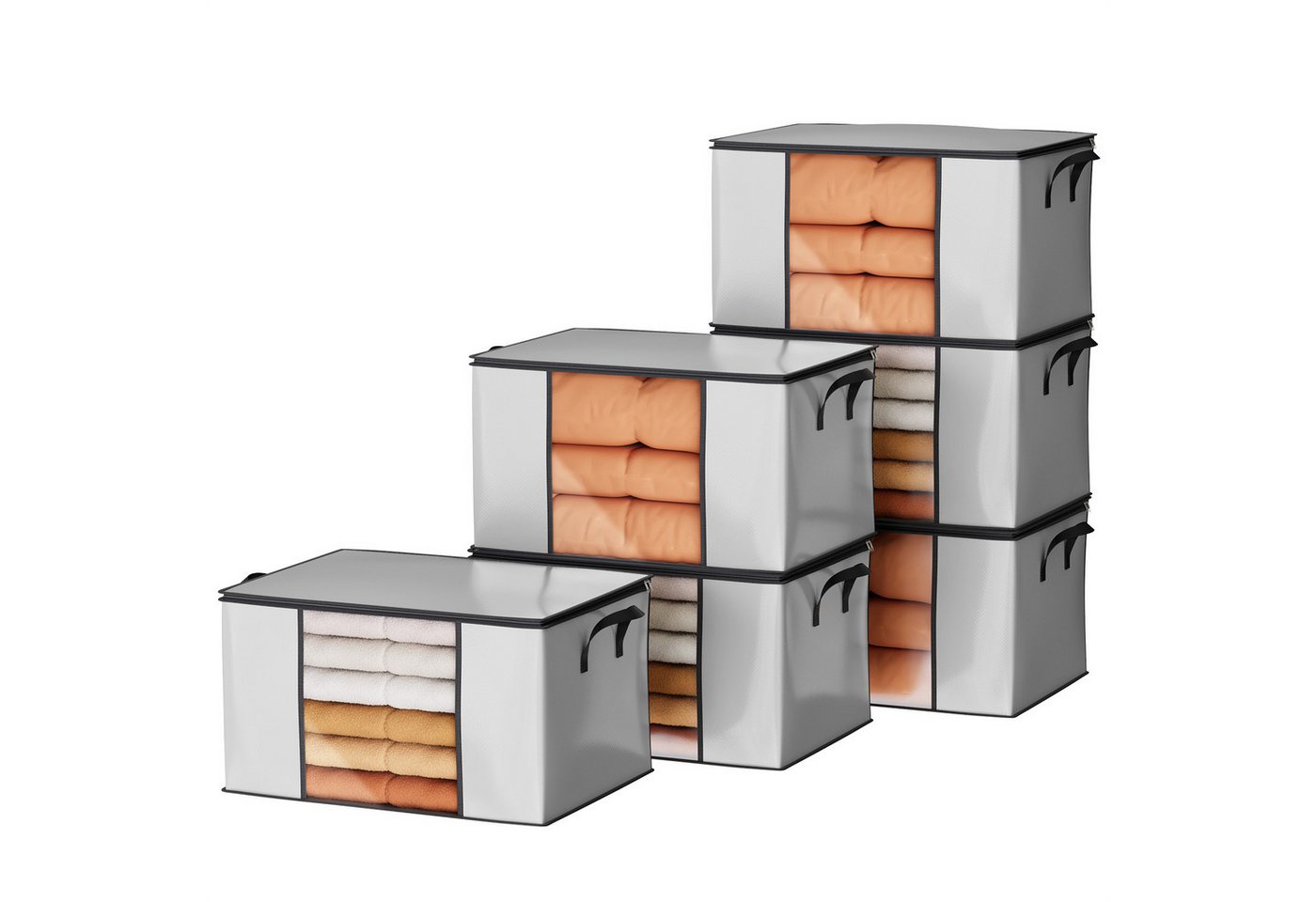 Oak&Tea Aufbewahrungstasche Aufbewahrungstasche mit Deckel Aufbewahrungsboxen für bettdecken (6-tlg), 90L Kleiderboxen für Kleiderschrank Organizer