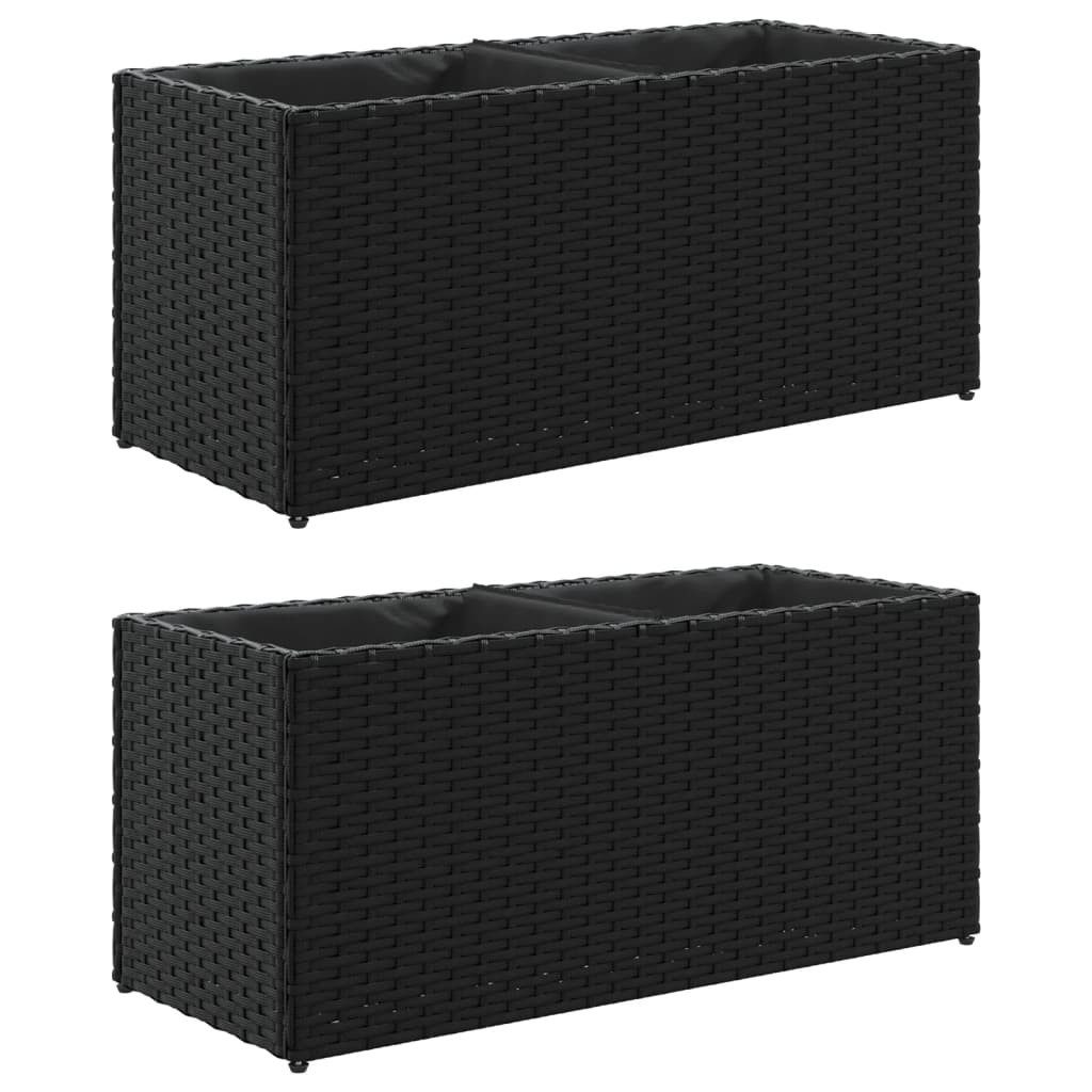 vidaXL Blumentopf Pflanzkübel mit 2 Töpfen 2 Stk. Schwarz 72x30x32 cm Poly Rattan (2 St)