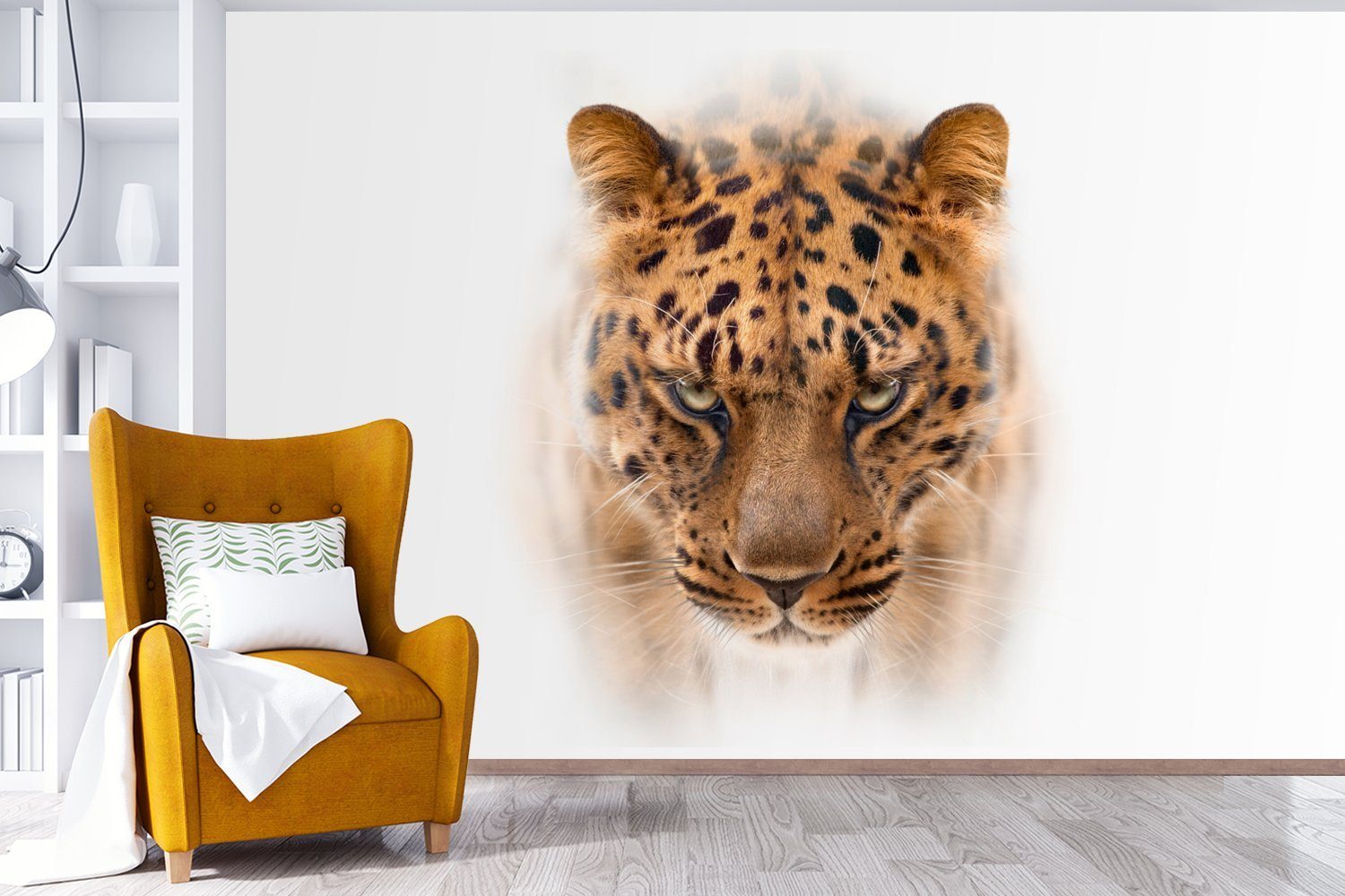 Gesicht, (6 Fototapete für St), Matt, Schlafzimmer, Wallpaper Tapete Kinderzimmer, MuchoWow Wohnzimmer, - Vinyl Weiß bedruckt, - Leopard