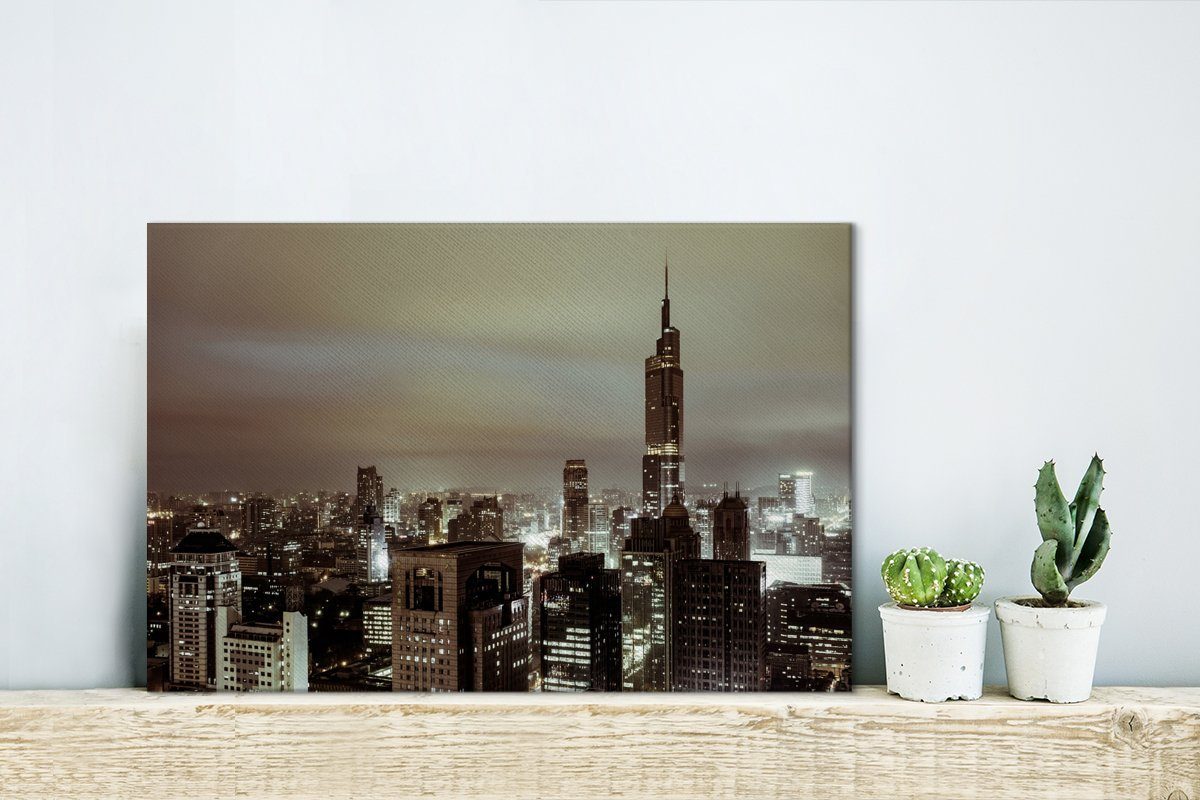von Wanddeko, 30x20 St), Leinwandbilder, Abend, (1 Aufhängefertig, Leinwandbild Skyline am Wandbild OneMillionCanvasses® Nanjing cm