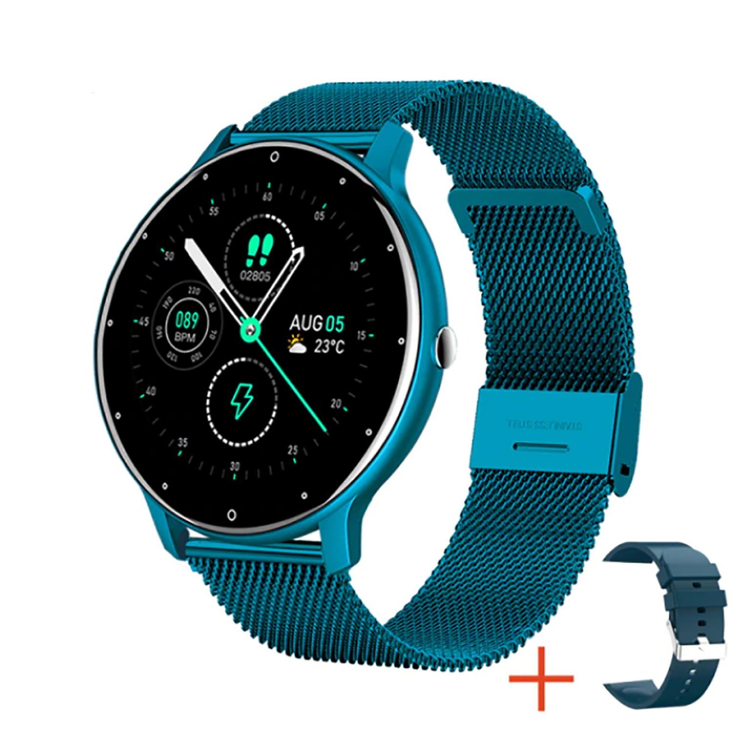 SW06 mit Milanaise Armband + Silikon Armband Smartwatch