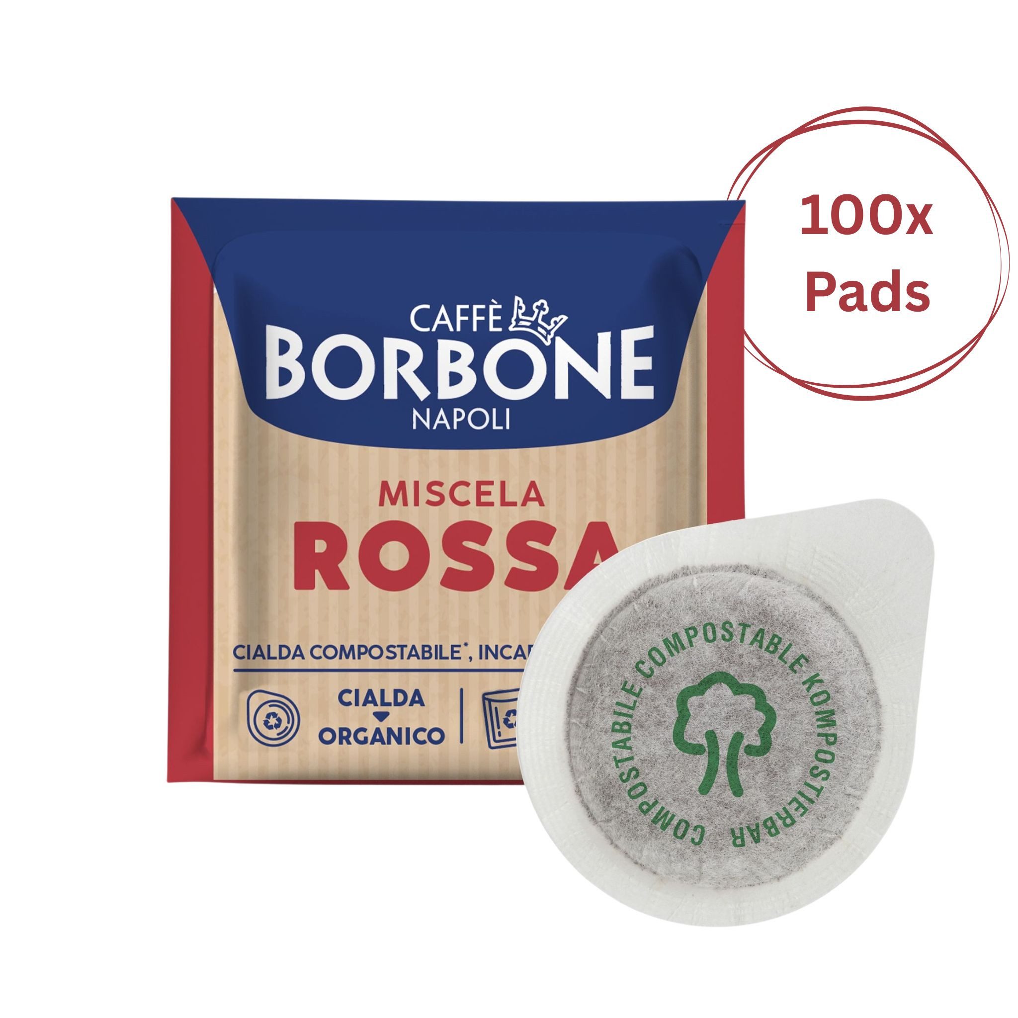 Caffè Borbone Kaffee Caffè Borbone Kompostierbare Kaffeepads Rote Kaffeemischung - 100 Pads, 1 x (Kompatibel mit ESE System Papier Pads 44 mm)