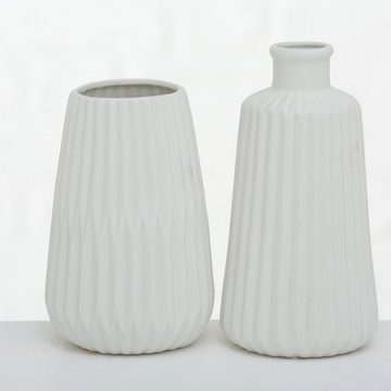 ReWu Dekovase Deko Vase im 2er Set aus Keramik Mattes Design Weiß