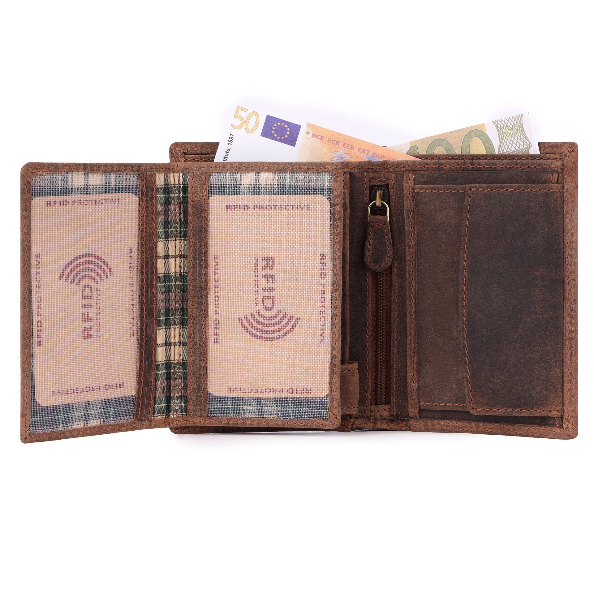 Benthill Geldbörse Herren Echt Leder Portemonnaie RFID Männer Geldbeutel Vintage Slim, RFID-Schutz Kartenfächer Münzfach – Bild 4 von 5
