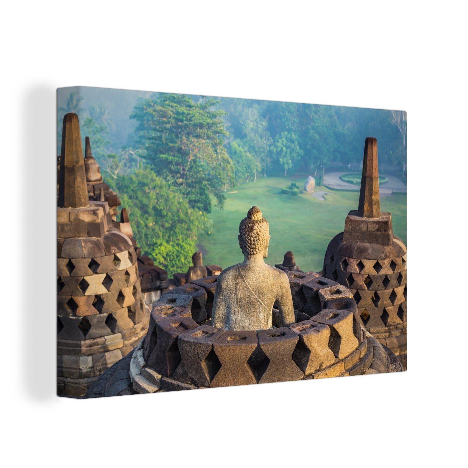 OneMillionCanvasses® Leinwandbild Buddha-Statue im Borobudur-Tempel in Indonesien, (1 St), Wandbild Leinwandbilder, Aufhängefertig, Wanddeko, 30x20 cm