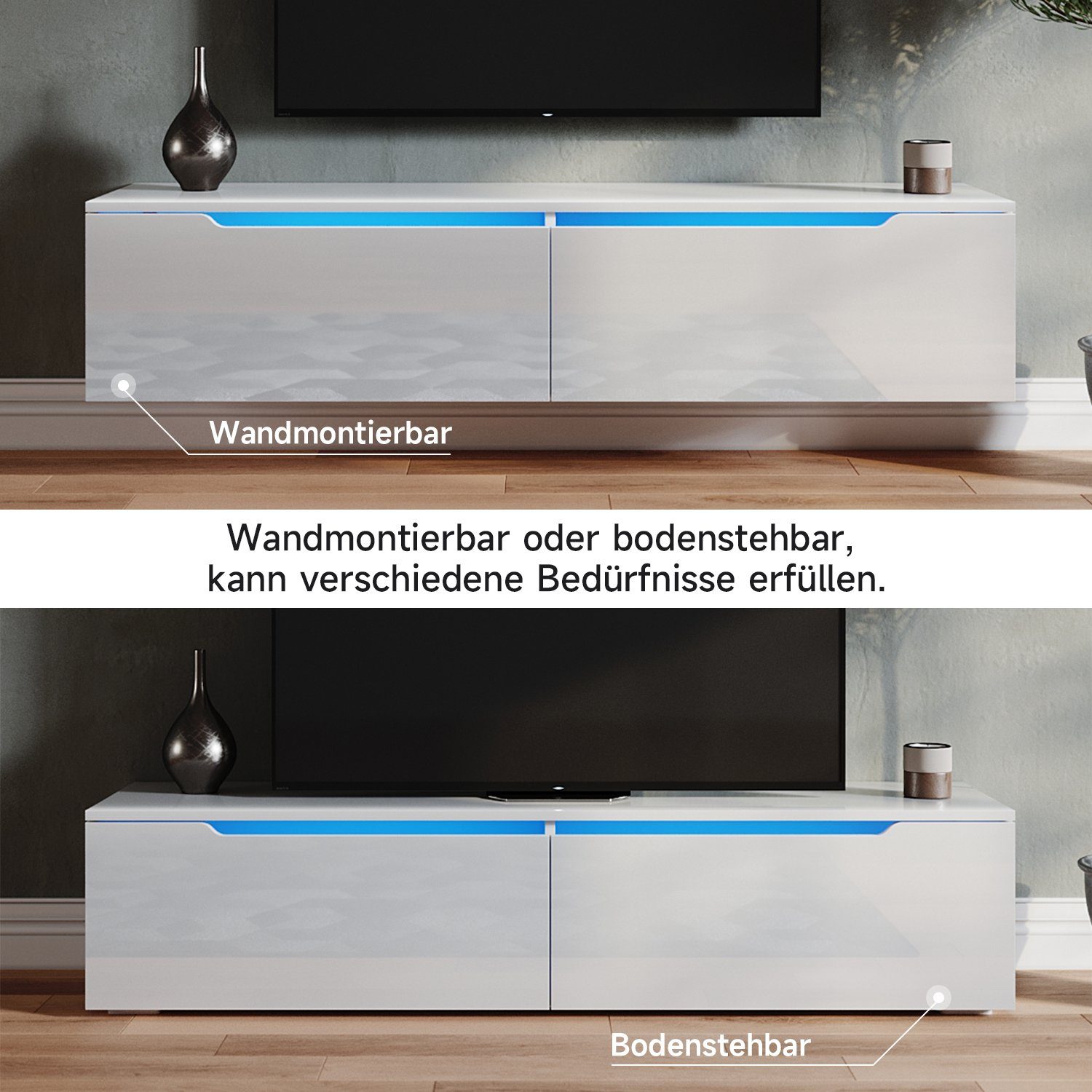 SONNI Lowboard TV Schrank TV Board Lowboard Hängend Weiß, TV Schrank – Bild 2 von 5