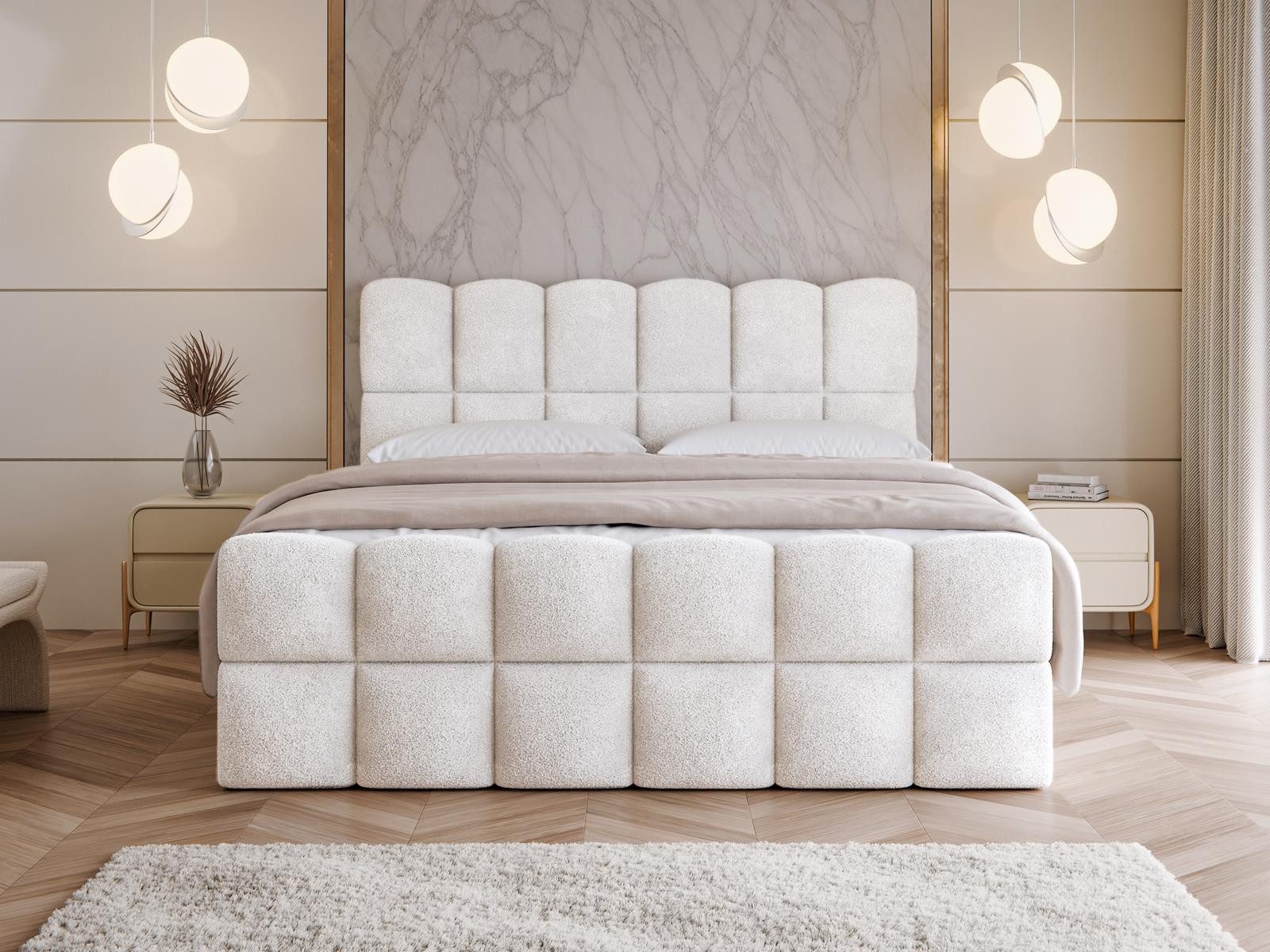 Compleo Boxspringbett Wolkenbett mit zwei Bettkästen, Bezug: Bouclé, Designer Bett