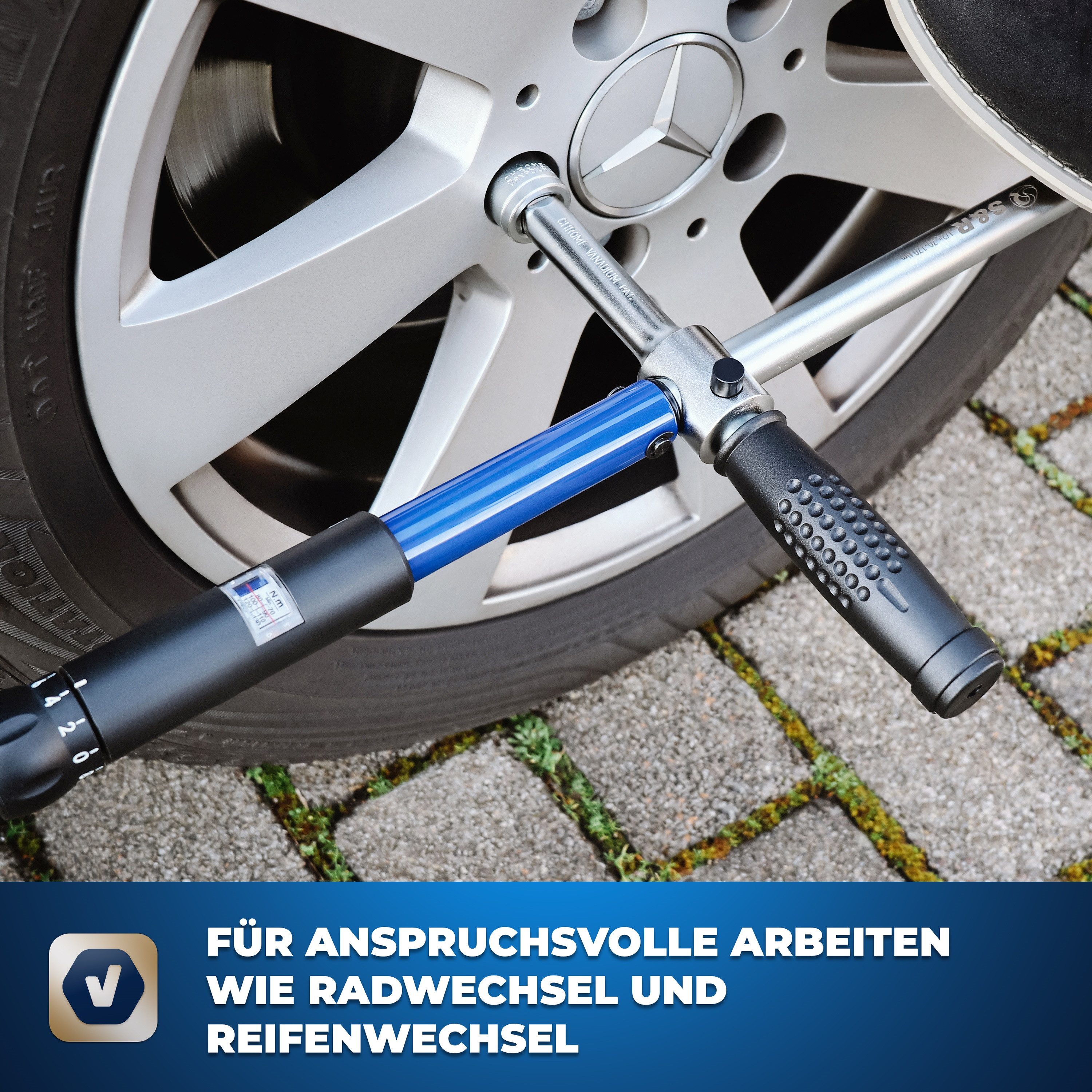 S&R Drehmomentschlüssel (Set, 5-tlg. Drehmomentschlüssel + Spindelgriff + 3 Stecknüsse 17, 19, 21 mm)