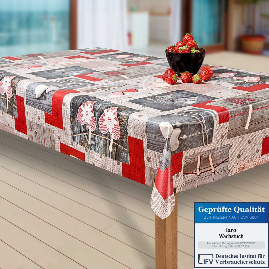 laro Tischdecke Wachstuch-Tischdecken Abwaschbar Herz. rot/grau rechteckig günstig online kaufen