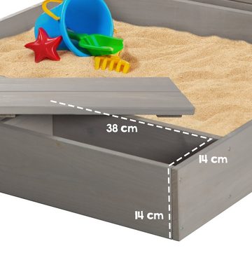 roba® Sandkasten mit Deckel, Sandkiste aufklappbar mit Tafel & 3 Haken