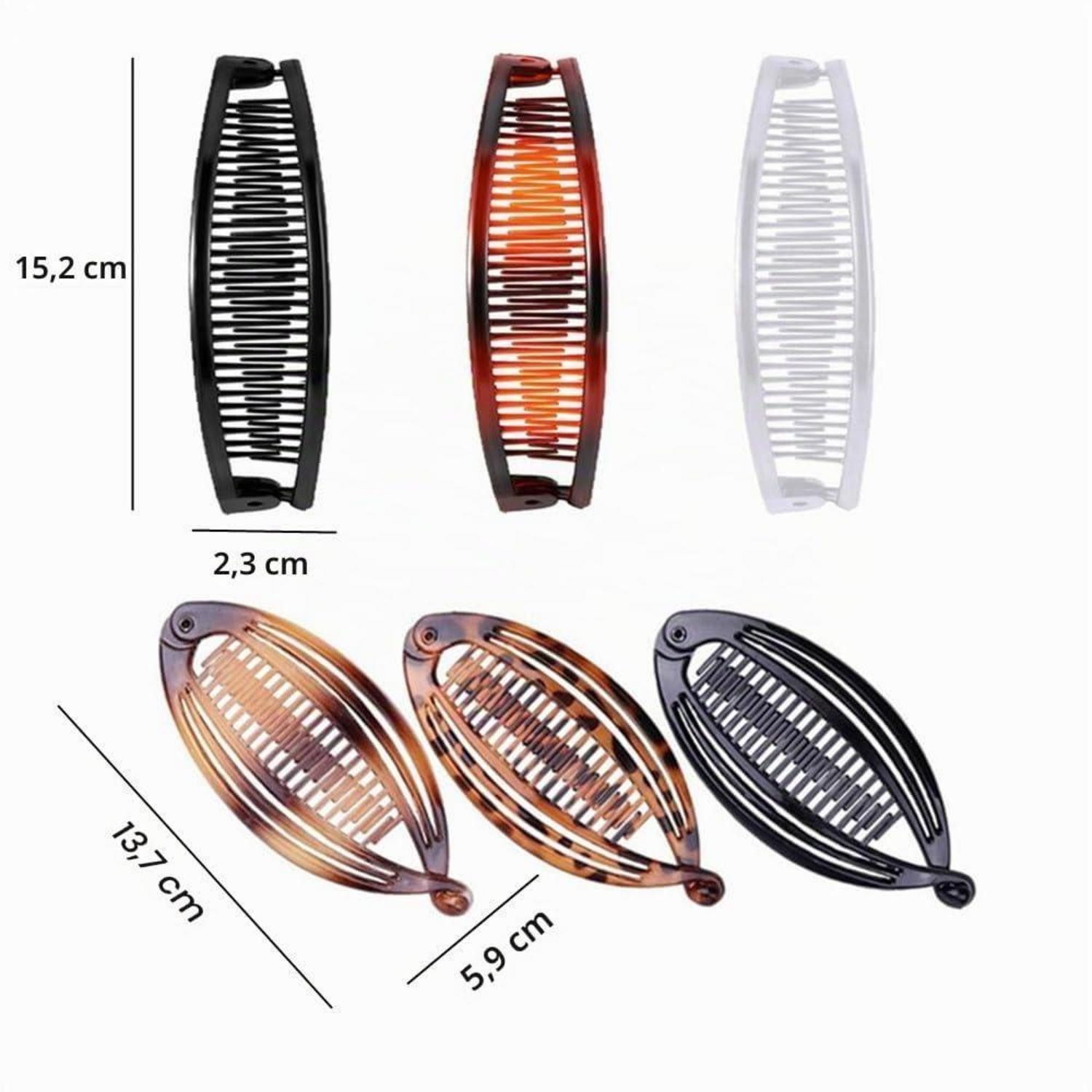 LuxusKollektion Haarspange 6er Set Bananen-Haarspangen mit Doppelkamm, 2 Stile