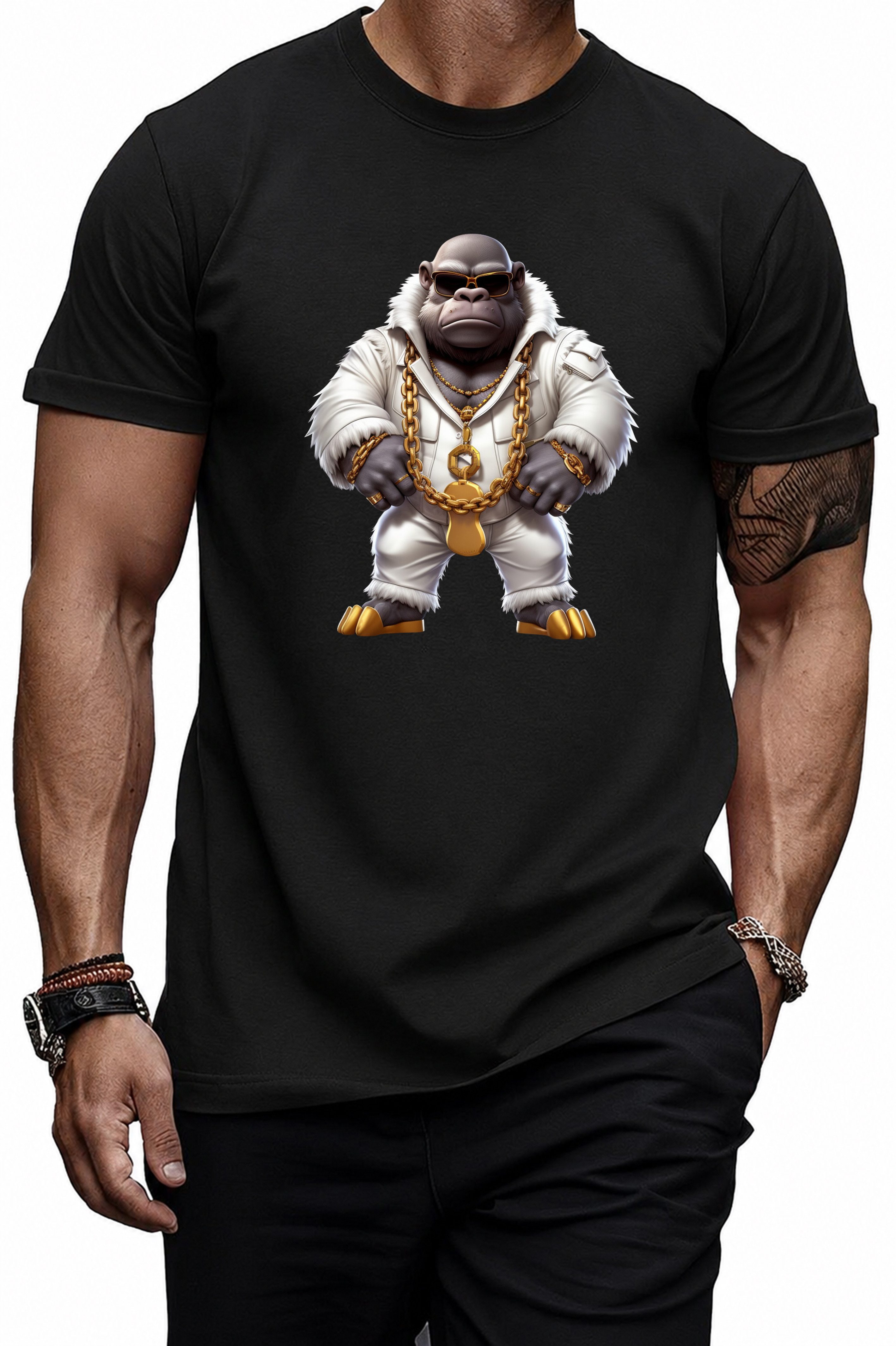 Banco T-Shirt Herren Gorilla Frontprint Streetwear Regular Fit mit großem Gorilla-Frontprint und goldfarbenen Details