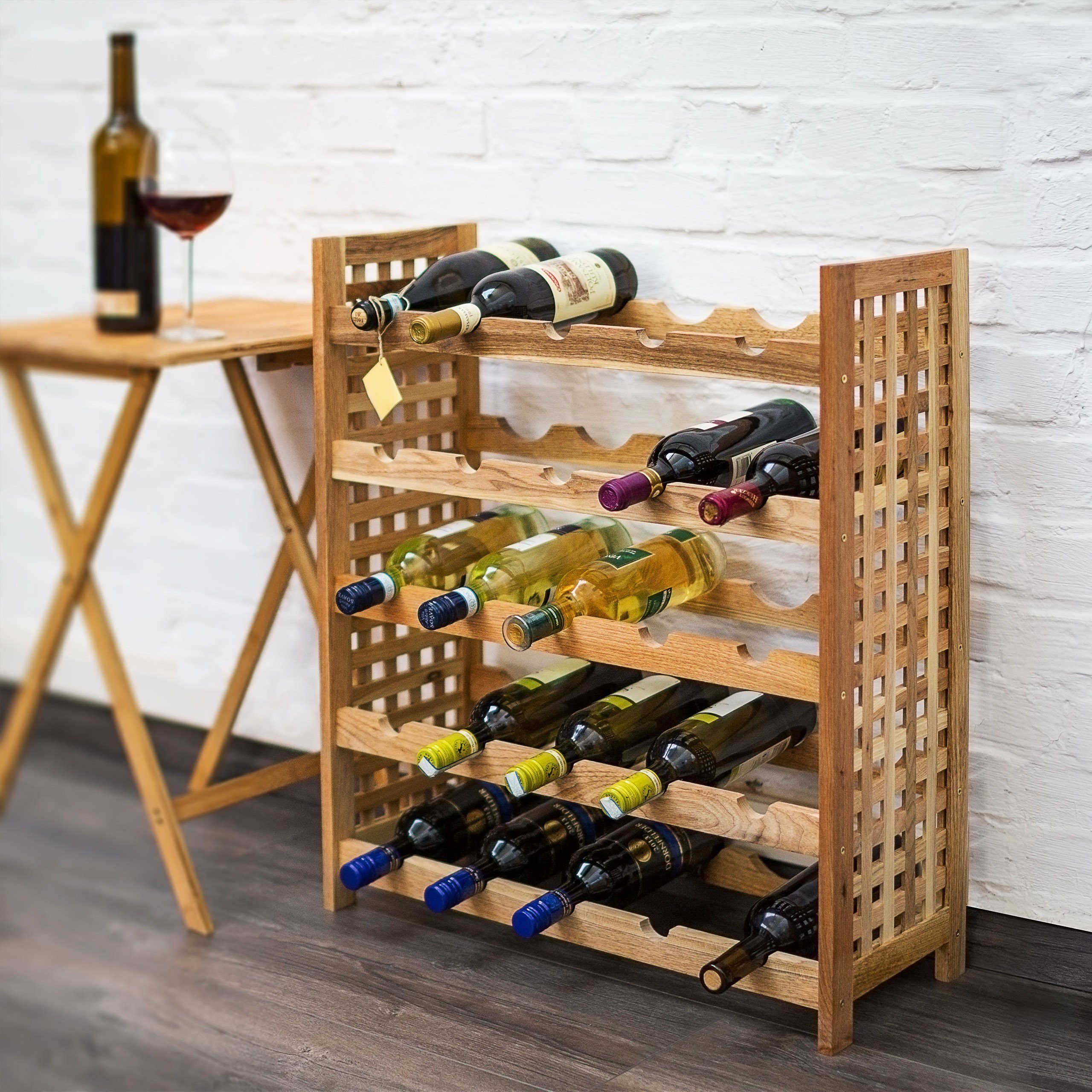 relaxdays Weinregal Walnuss für 25 Flasche günstig online kaufen