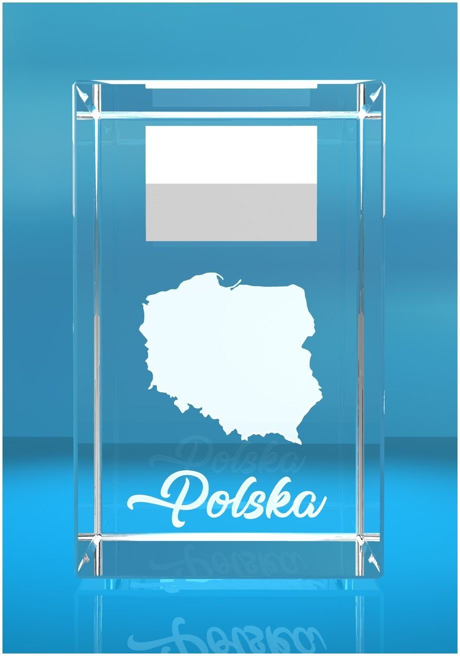 VIP-LASER Dekofigur 3D Glasquader I Polen, Hochwertige Geschenkbox, Made in Germany, Familienbetrieb