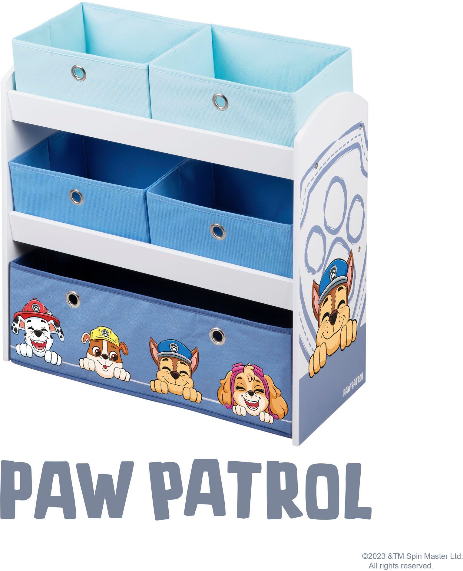 roba® Kinderregal 5 in 2 weiß, Paw Stoffboxen Größen Patrol, inklusive