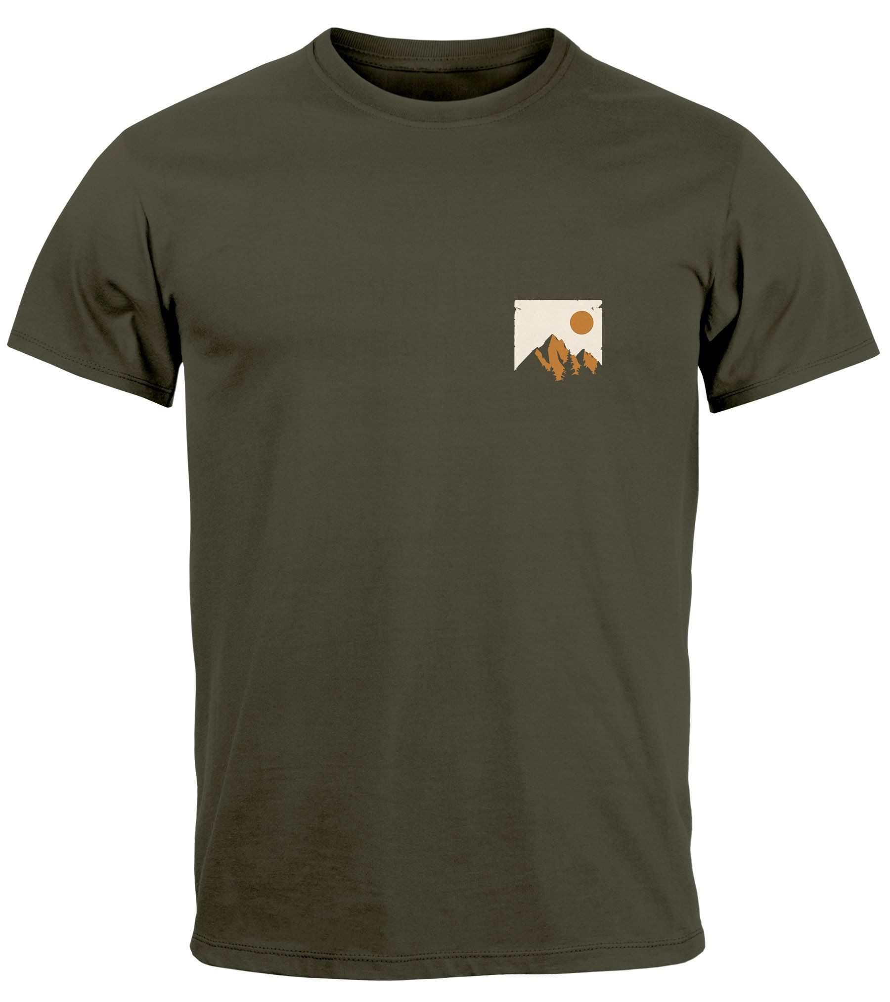 Neverless Print-Shirt Herren T-Shirt Outdoor Adventure Printshirt Brustlogo Natur Berge mit Print