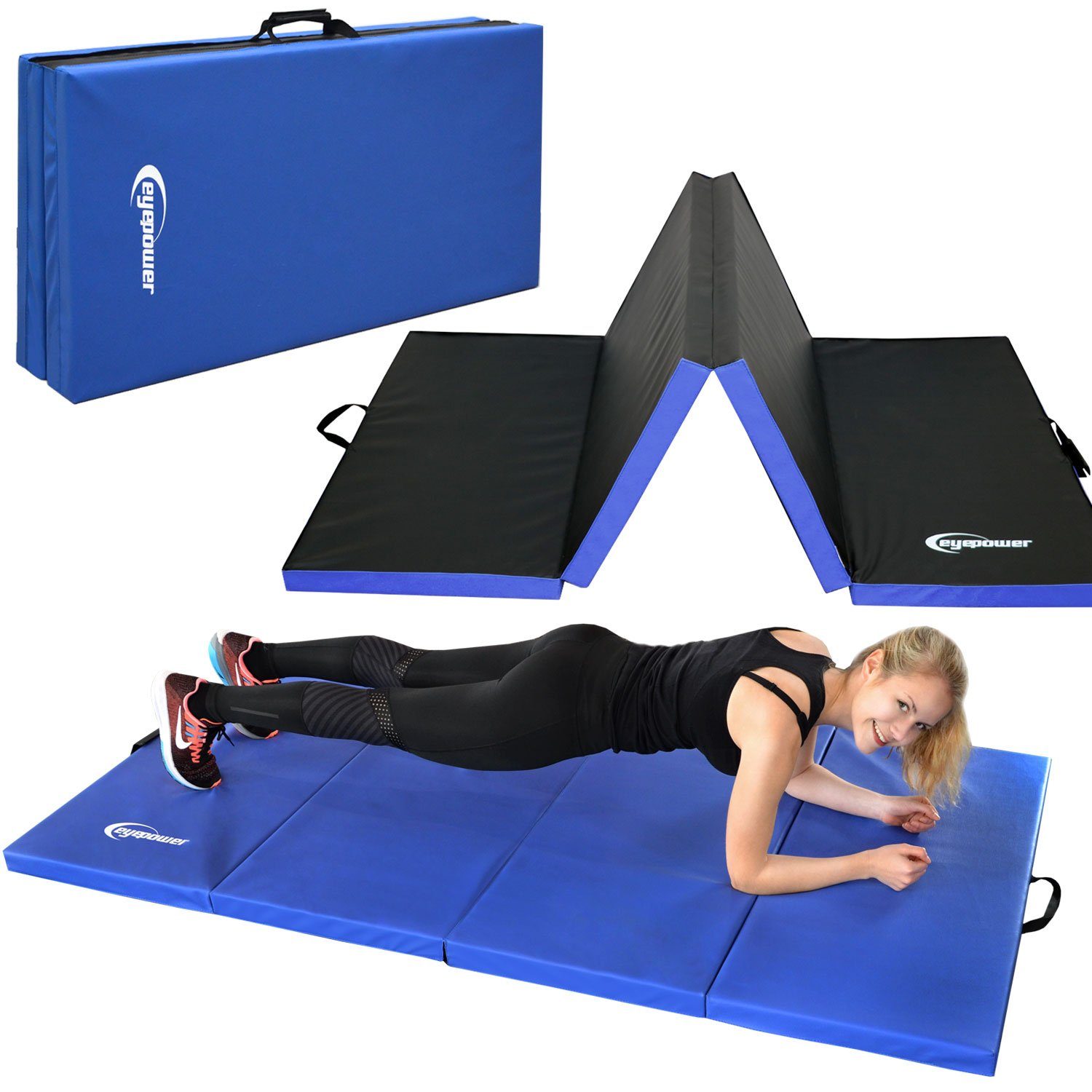 Faltbare blau Turnmatte, Weichbodenmatte XL Weichbodenmatte Fitnessmatte eyepower 200x100x5cm