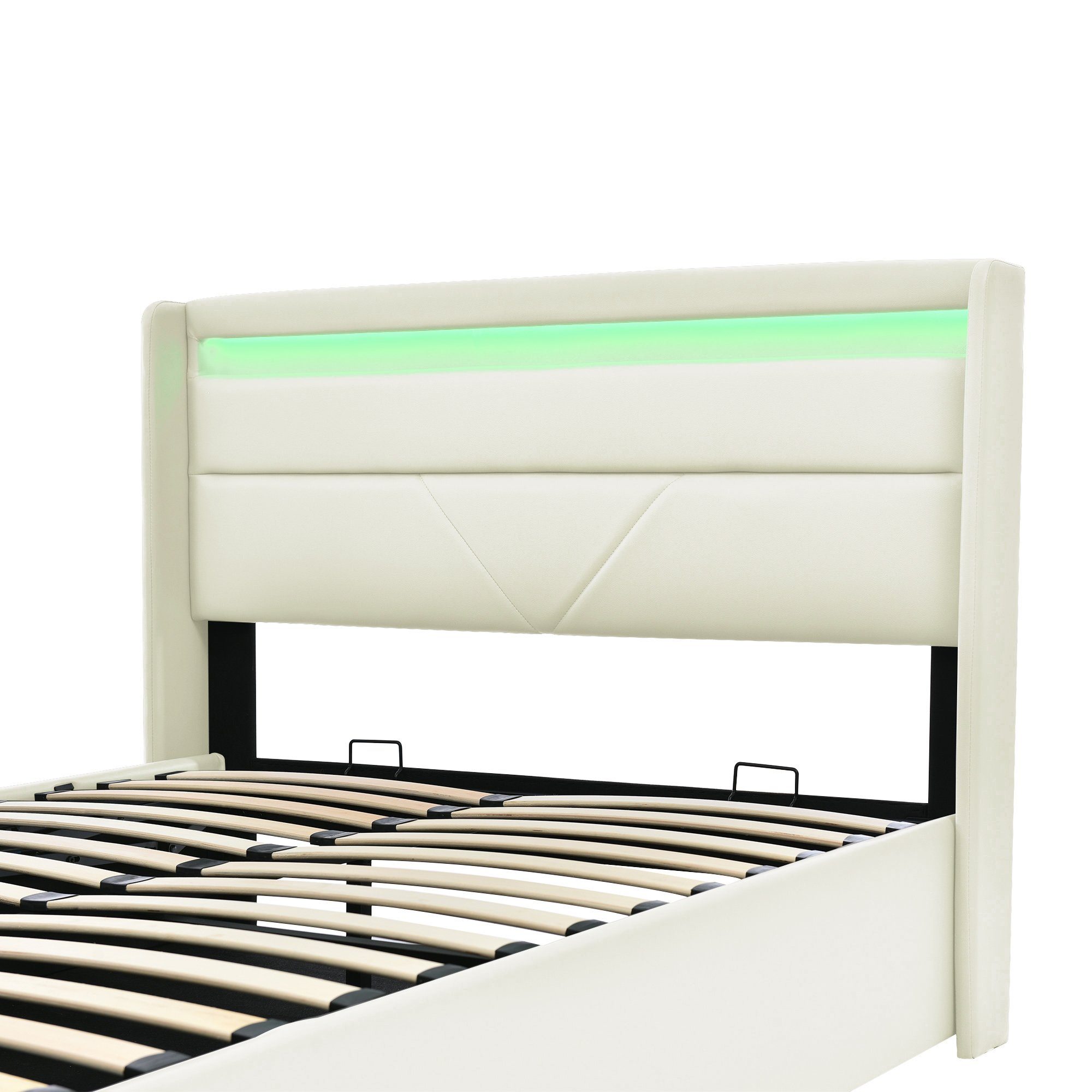 Doppelbett Weiß Polsterbett mit Stauraumbett LED-Beleuchtungsleist, Mit Hydraulisch Bett WISHDOR Funktionsbet Matratze), (140x200cm
