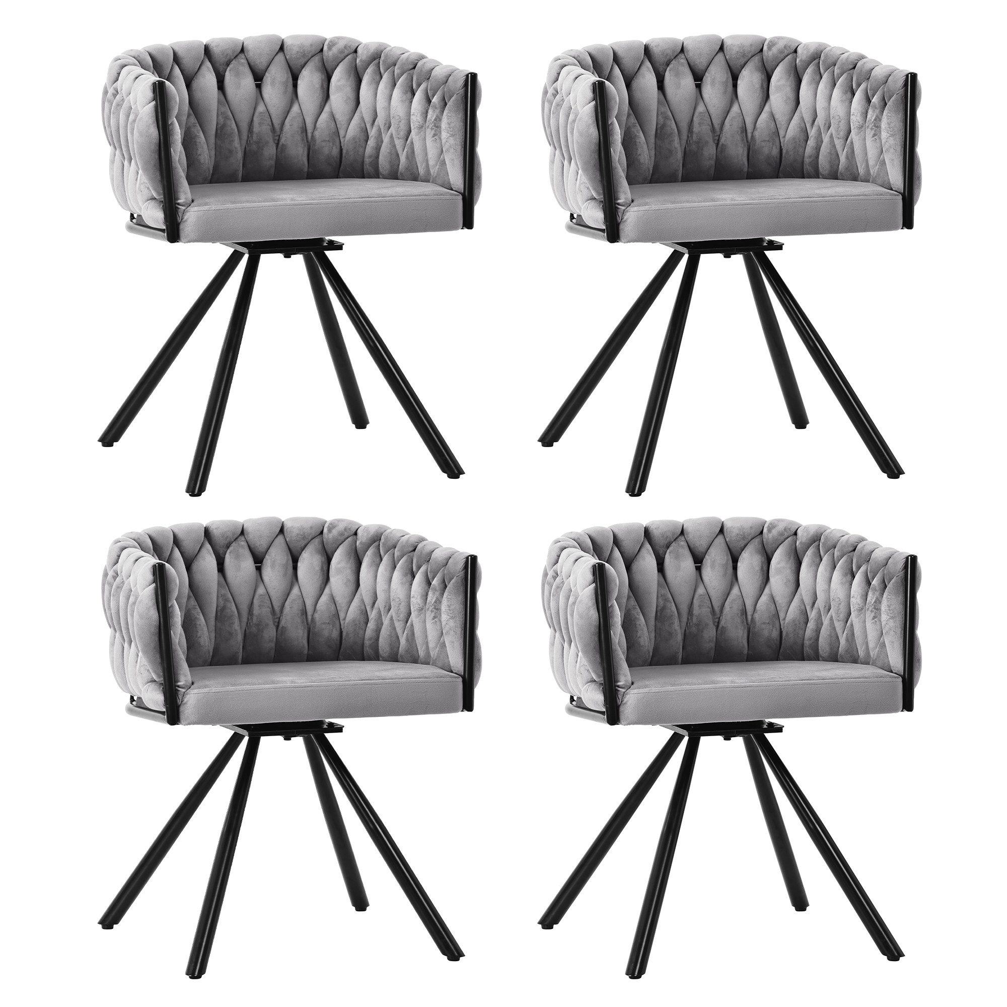 Flieks Esszimmerstuhl (360° drehbar, Set, 4 St), 4er Set Polsterstühle Drehstuhl Wohnzimmerstuhl Samt, Stahlbeine – Bild 2 von 5