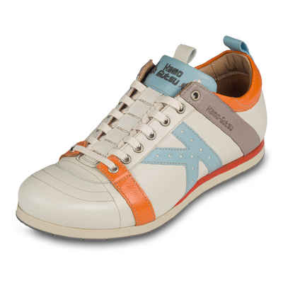 Kamo-Gutsu Leder Sneaker weiß / orange, blau, grau (TIFO-042 bianco + cielo weiß) Sneaker Handgefertigt in Italien
