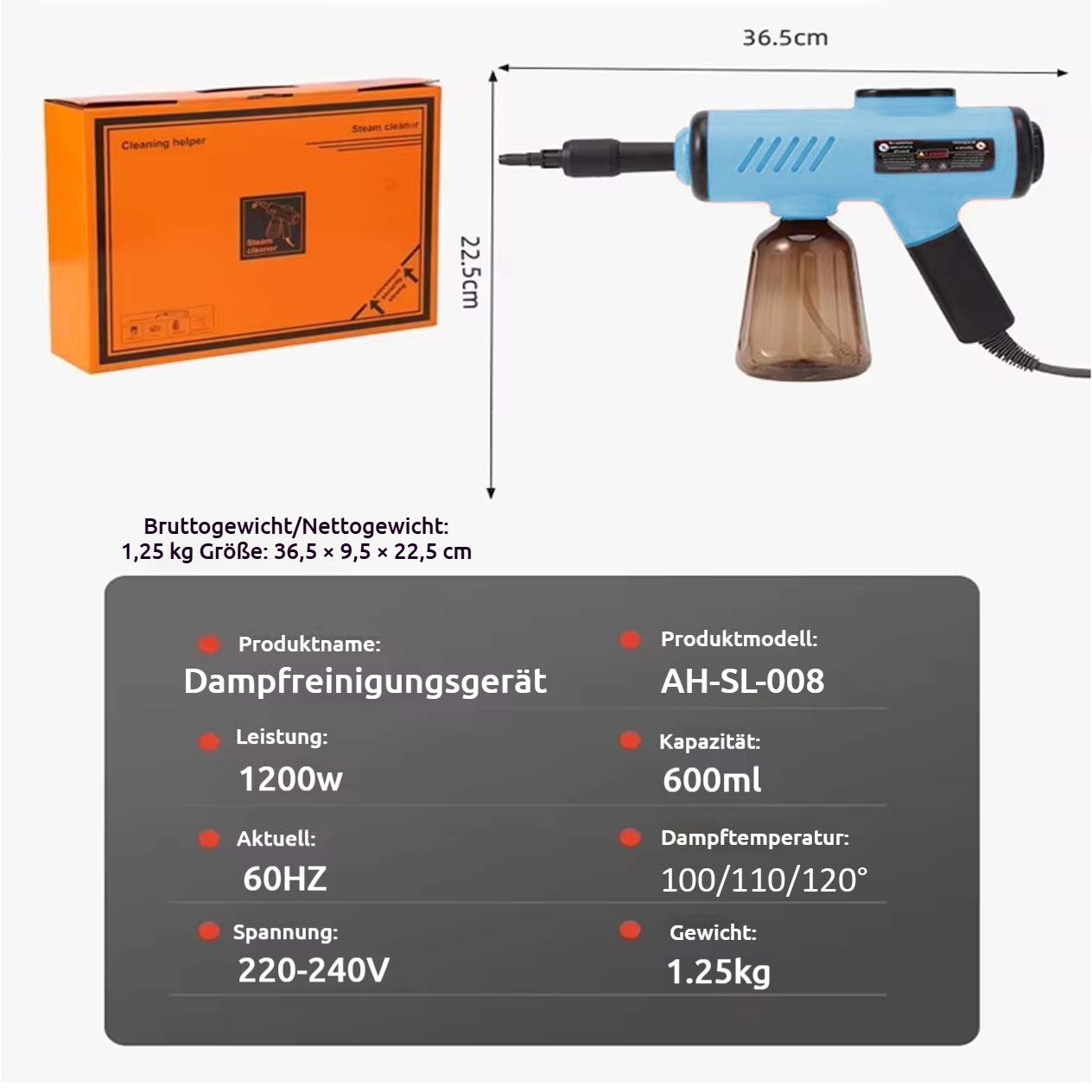 VIVIHEYDAY Handdampfreiniger Dampfreiniger Handgerät, Handlicher Dampfreiniger für alles mit, 1200 W, Zubehör, Steam Cleaner Handheld, für Boden Polstermöbel Fenster