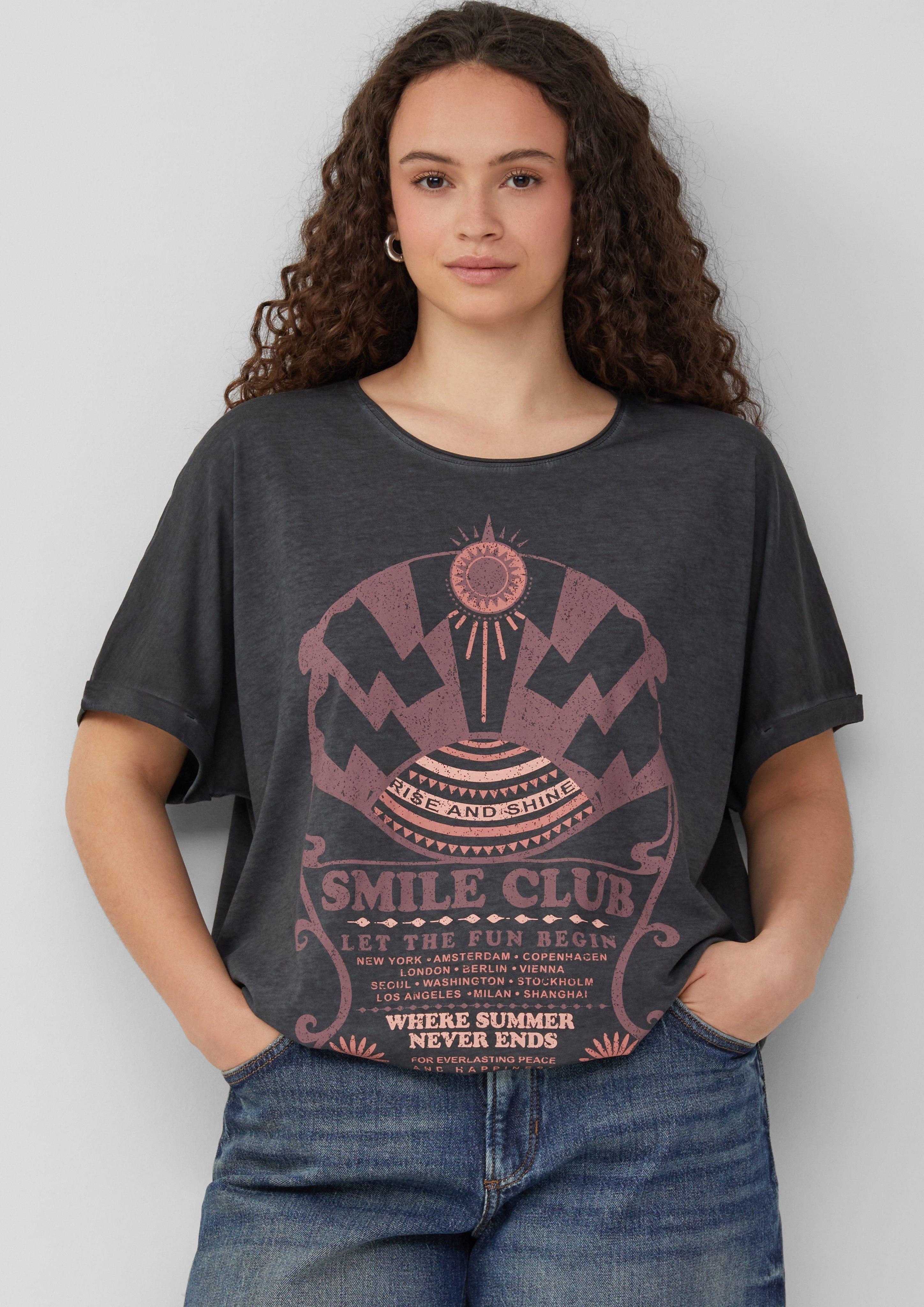 QS Kurzarmshirt Gewaschenes T-Shirt mit Frontprint günstig online kaufen