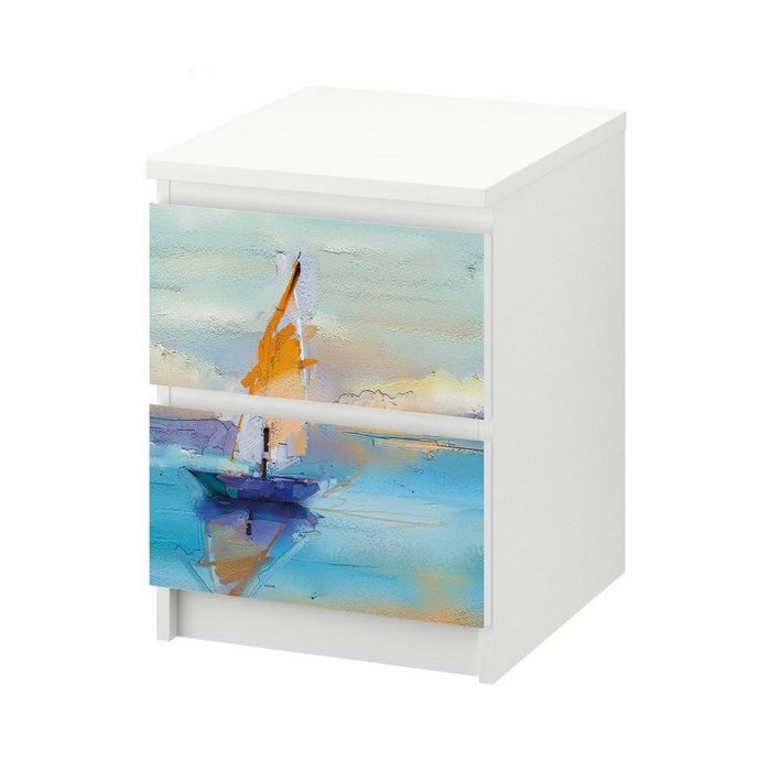 MyMaxxi Möbelfolie MyMaxxi - Klebefolie Möbel kompatibel mit IKEA Malm Kommode - Motiv Abstraktes Kunstwerk mit einem Segelschiff - Möbelfolie selbstklebend - Dekofolie Tattoo Aufkleber Folie - Ozean Meer