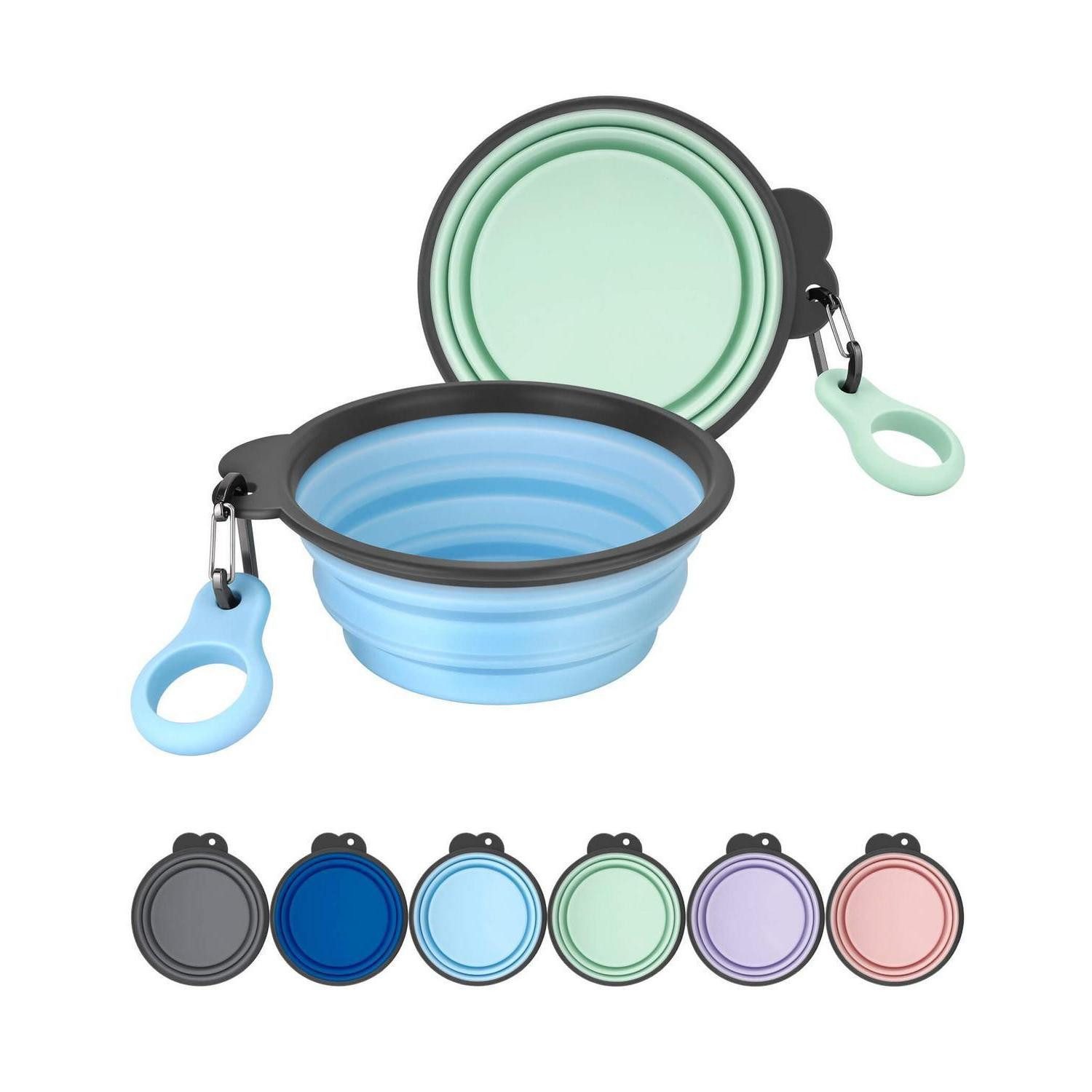 LuxusKollektion Reisenapf Faltbarer Hundenapf 2er-Set m. Karabiner Blau/Grün