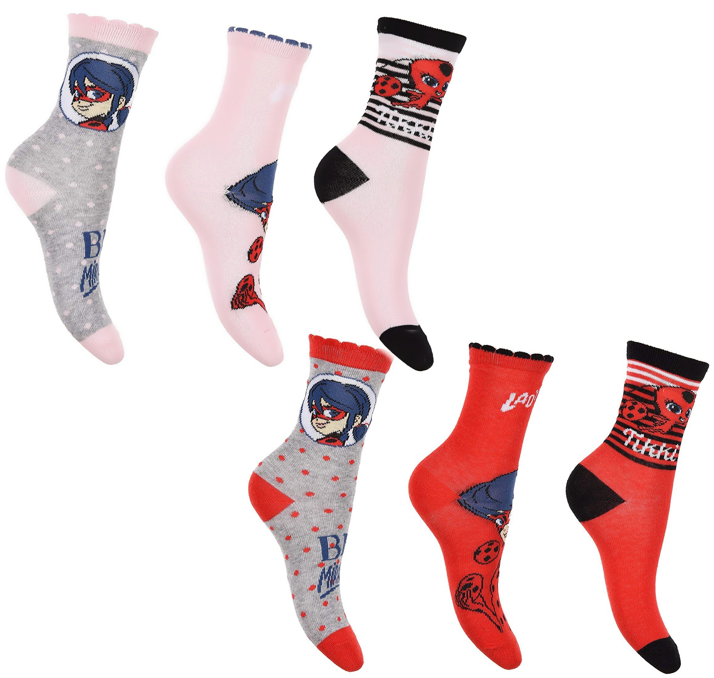 Miraculous - Ladybug Feinsocken 6x Miraculous Socken Ladybug Mädchen Strümpfe Kindersocken MEGAPACK original Mädchensocken weich+warm Gr.23/26 27/30 31/34