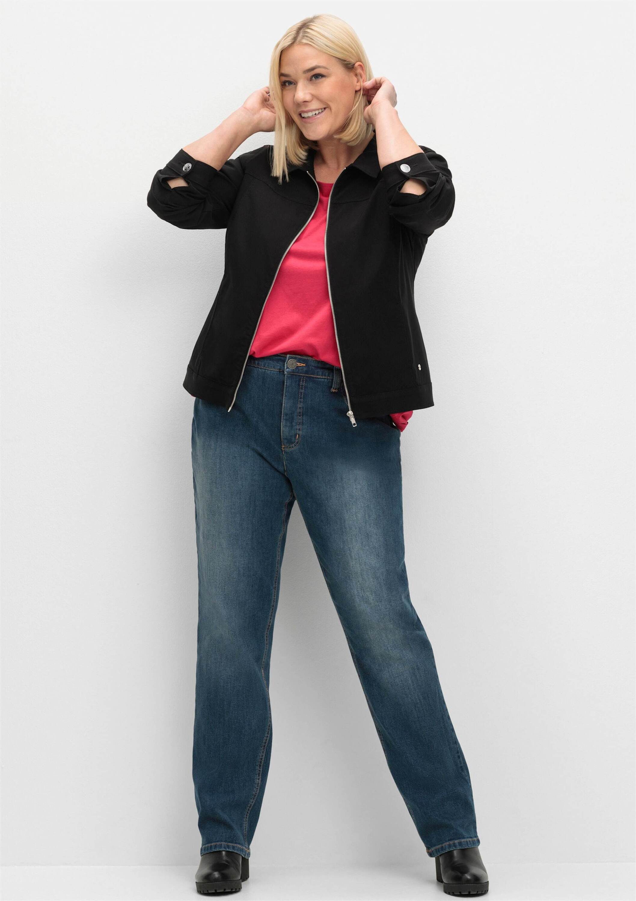 Sheego Allwetterjacke Kurzjacke Langarm aus Bengalin, in taillierter Form