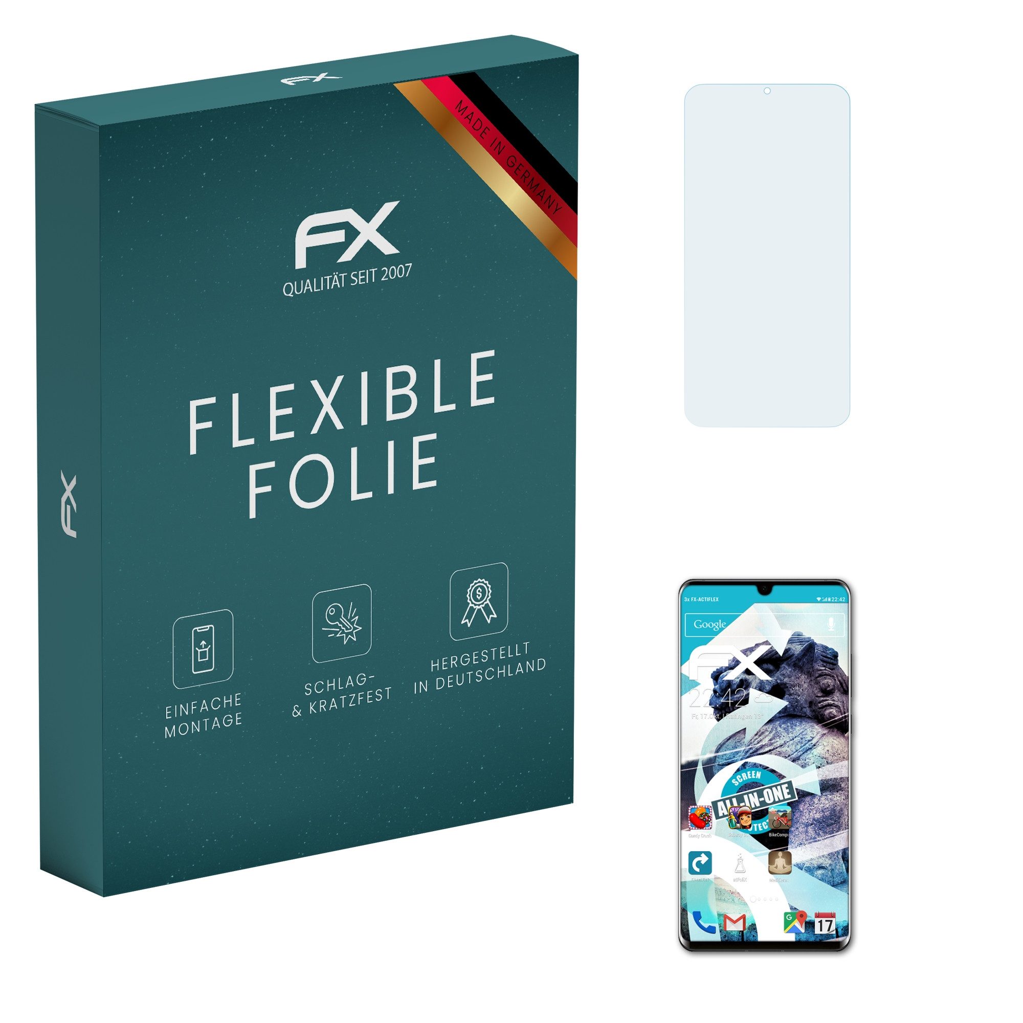 atFoliX Schutzfolie Displayschutzfolie für Huawei P30 Pro, (3 Folien), Ultraklar und flexibel