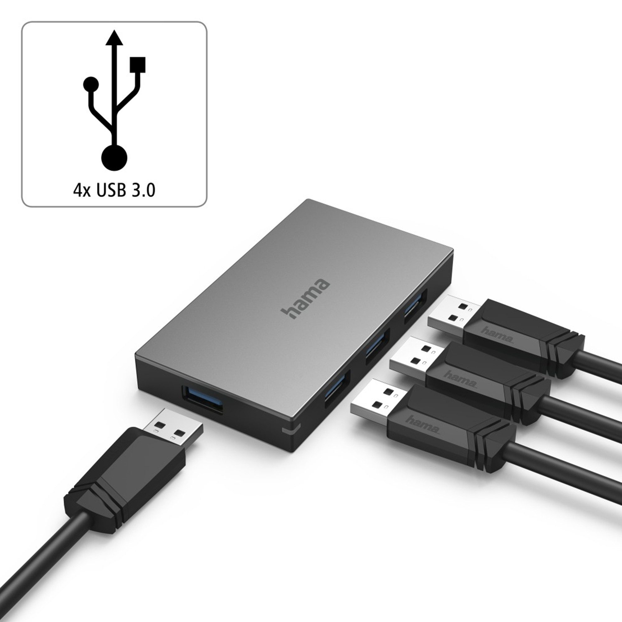 Hama 4 Ports, inkl. Kabel und Netzteil USB-Adapter, 80 cm