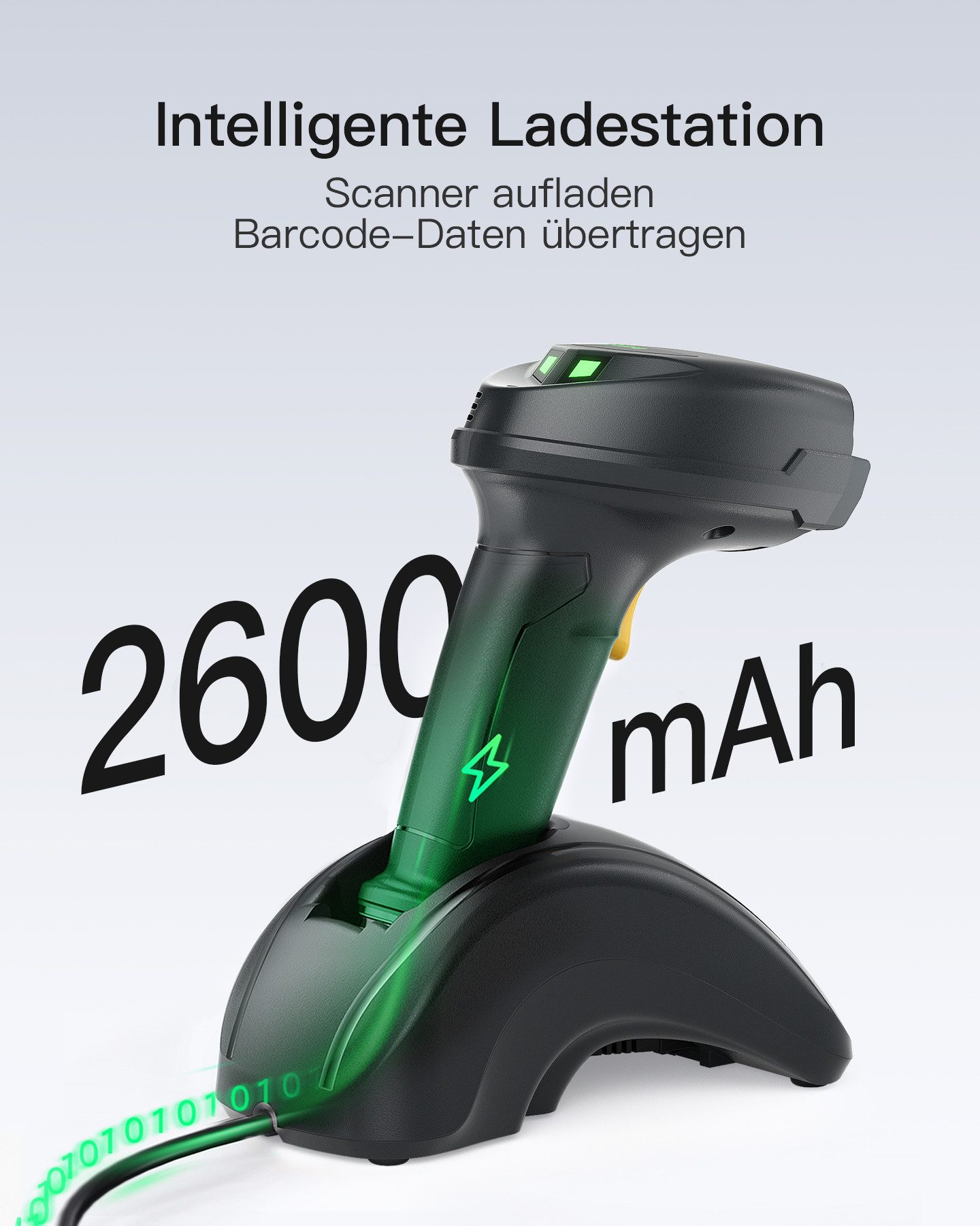 Inateck Barcode Scanner Kabellose, QR Code Scanner 1D/2D, 3-in-1-Konnektivität Handscanner, (mit Smart Base)