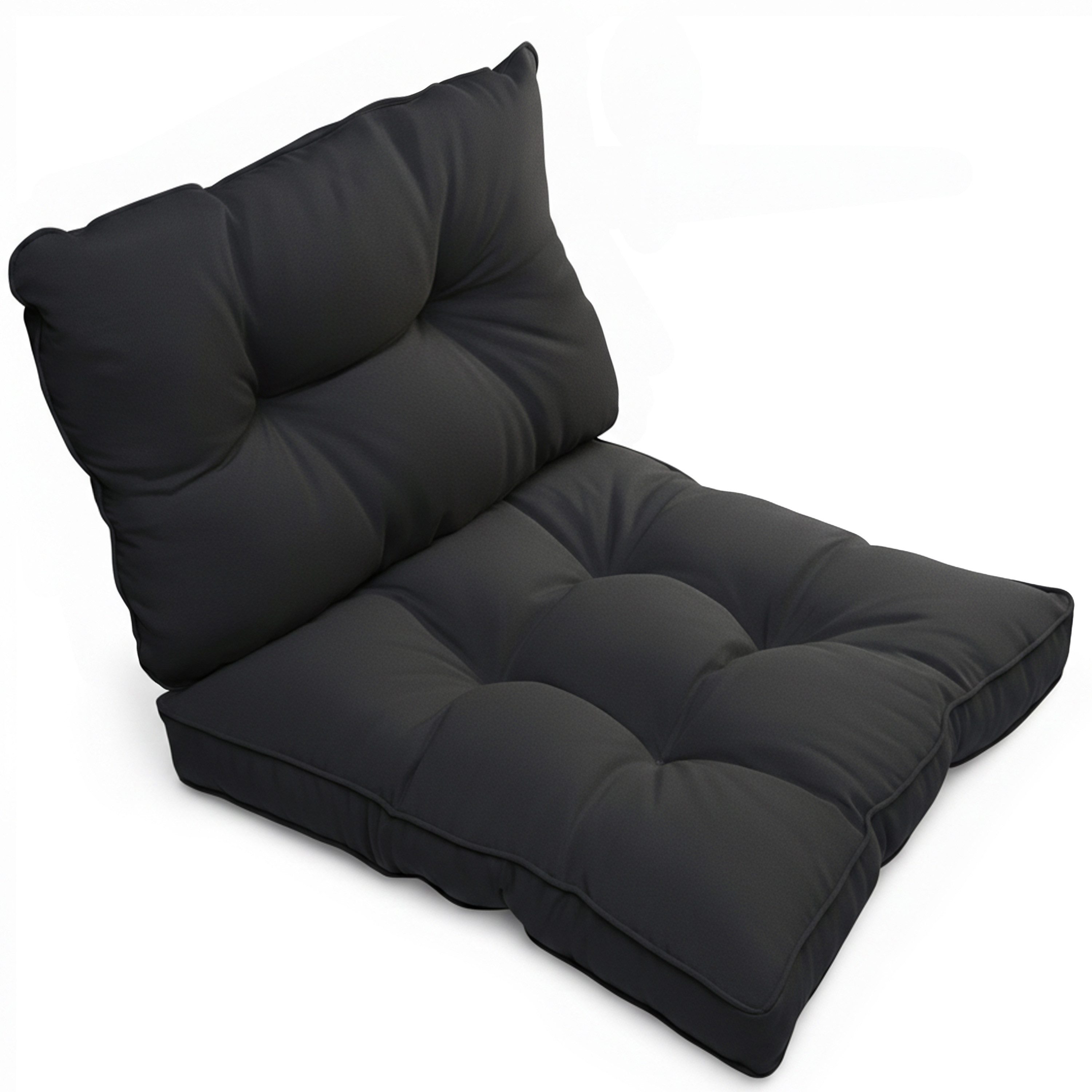 Beautissu Sitzkissen Outdoor Loungekissen Flair Sitz + Rücken 60x40cm, 60x60cm, Graphitgrau, Wetterfest Schmutzabweisend Polster für Gartenmöbel