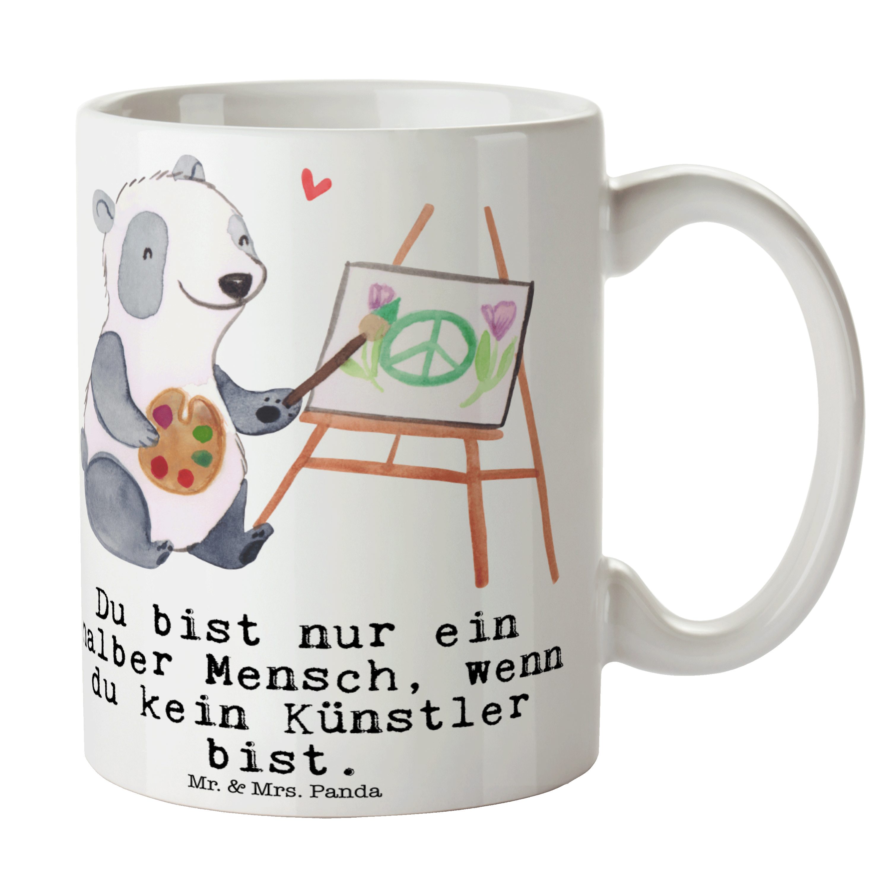 Mr. & Mrs. Panda Tasse Künstler mit Herz - Weiß - Geschenk, Kunstschule, Geschenk Tasse, Sch, Keramik