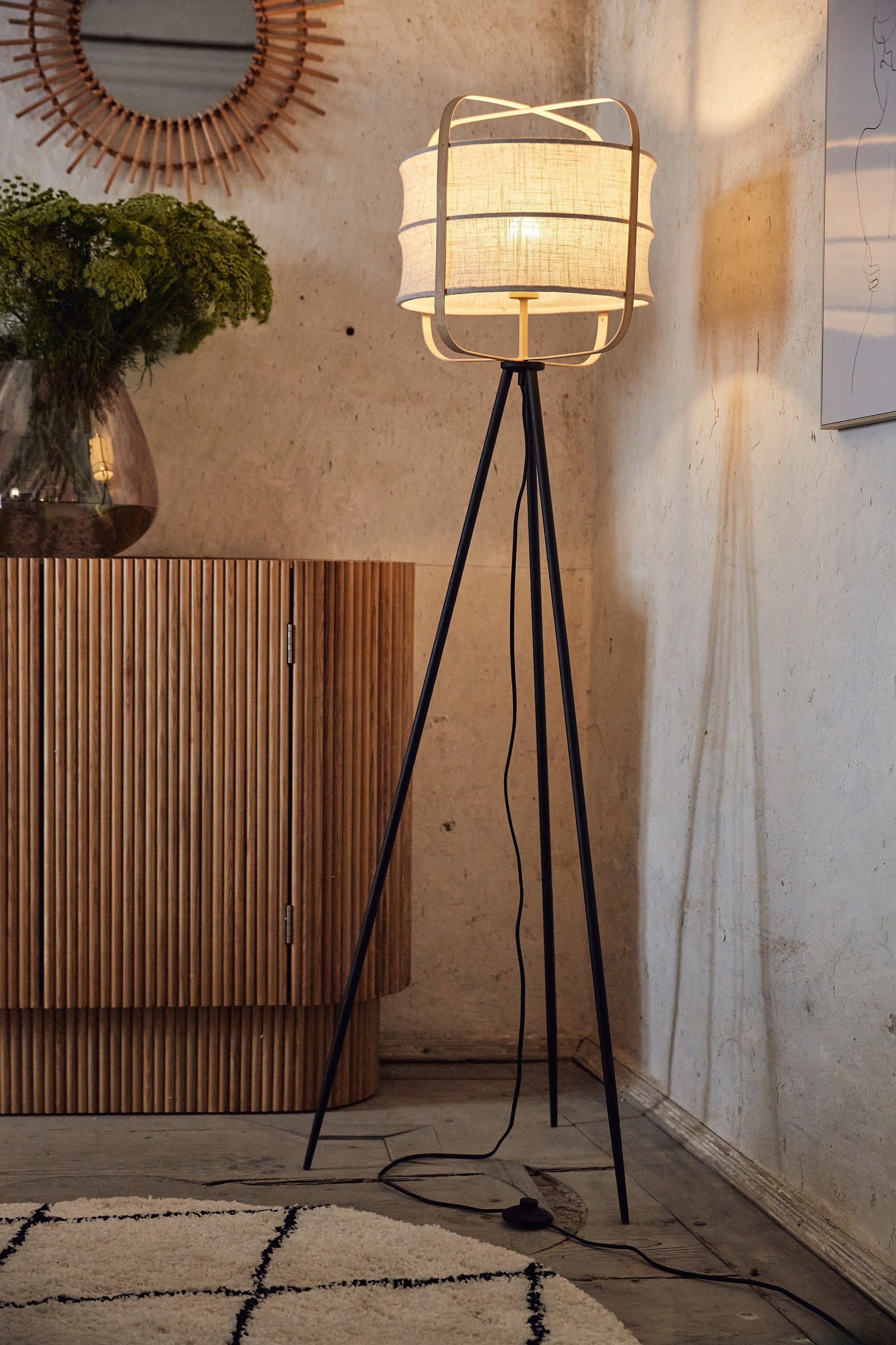 Home affaire Stehlampe Schirm mit Standleuchte Holz E27, Leuchtmittel, McAnany Way, Textil Rahmen, und beige/natur ohne