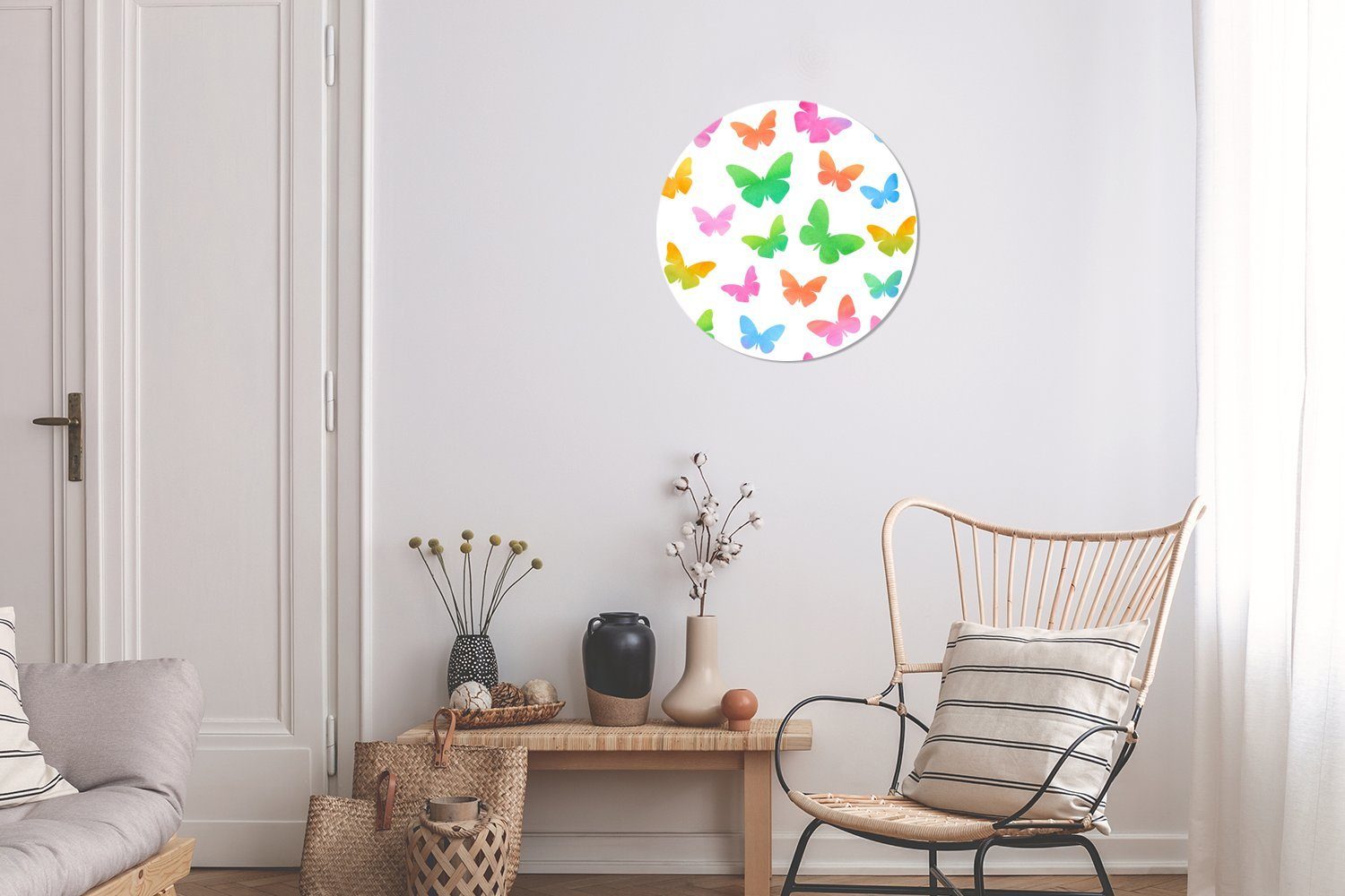 MuchoWow Gemälde Rundes Forex, Illustration Kreis Wasserfarben, St), Wohnzimmer, 30x30 cm mit Wandbild, Wanddekoration von Schmetterlingen (1 Eine
