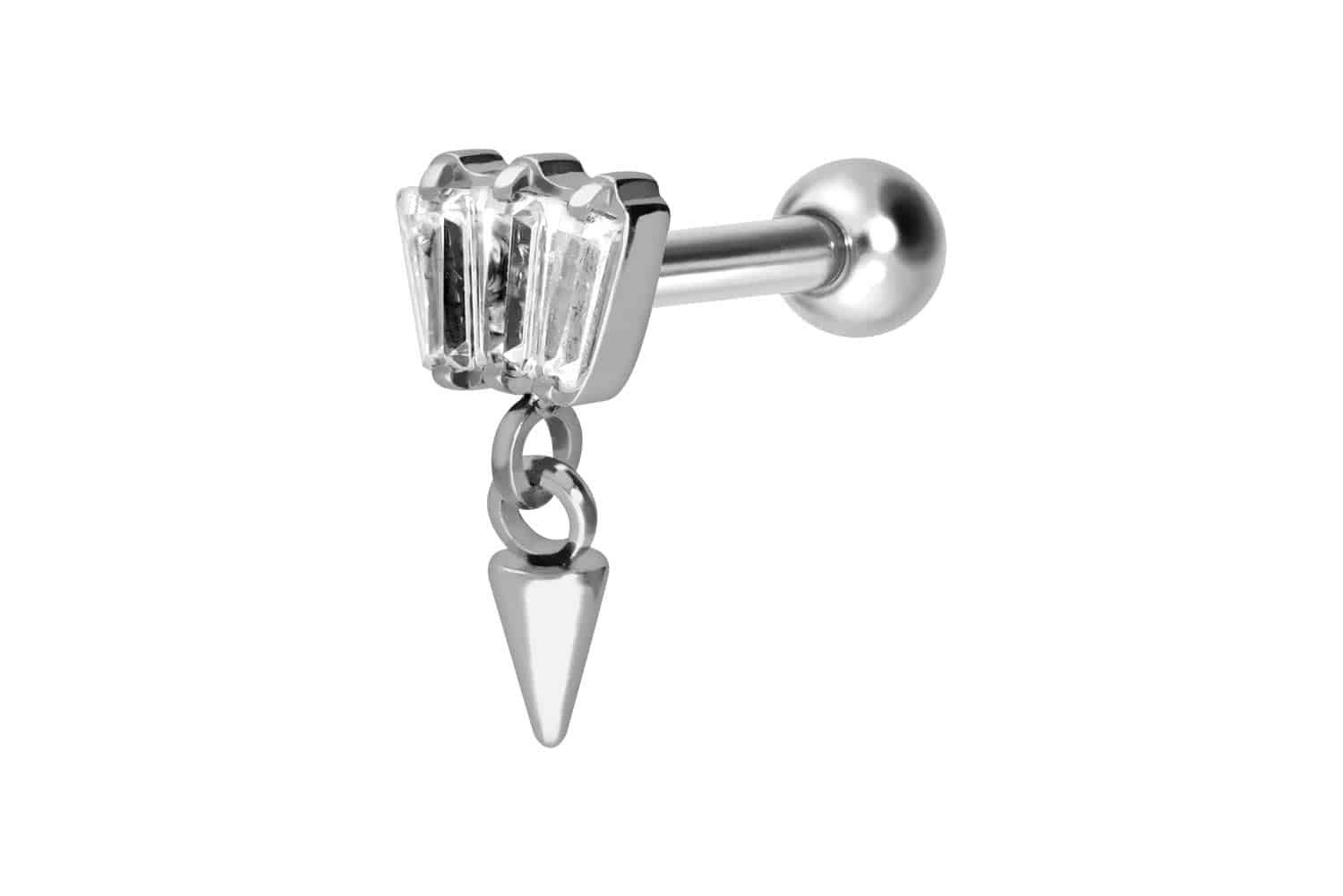 PIERCINGLINE Piercing-Set Titan Ohrpiercing 3 EINGEFASSTE KRISTALLRECHTECKE + SPITZE (Mini-Barbells, 1-tlg)
