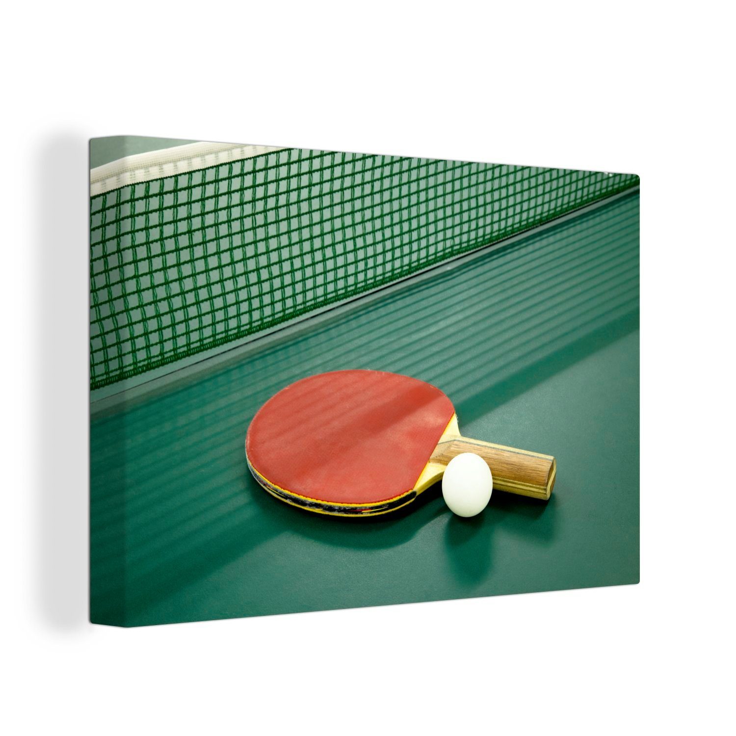 OneMillionCanvasses® Leinwandbild Tischtennisschläger und Ball, (1 St), Wandbild Leinwandbilder, Aufhängefertig, Wanddeko, 30x20 cm