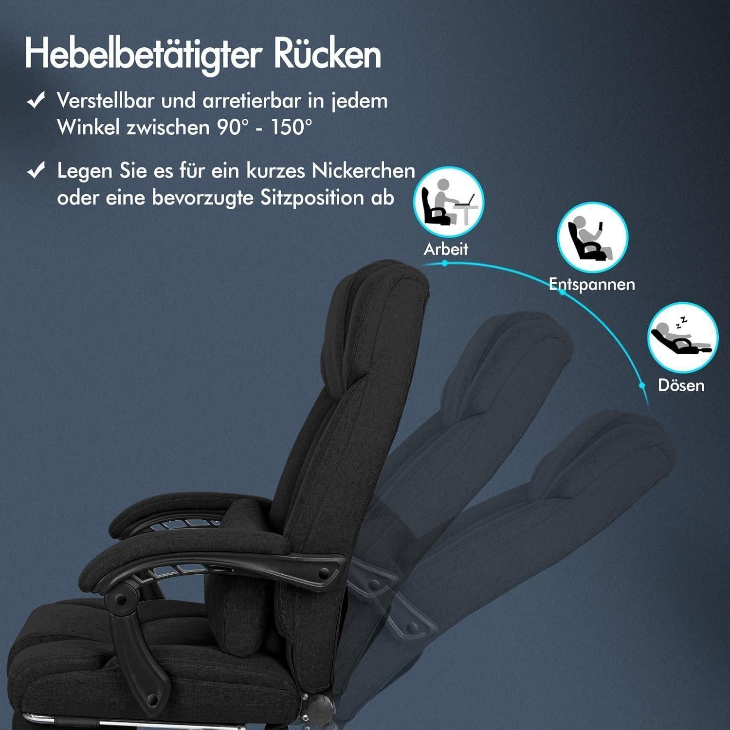 LuxusKollektion Chefsessel Ergonomischer Bürostuhl mit Fußstütze hoher Rückenlehne 150°-Neigung