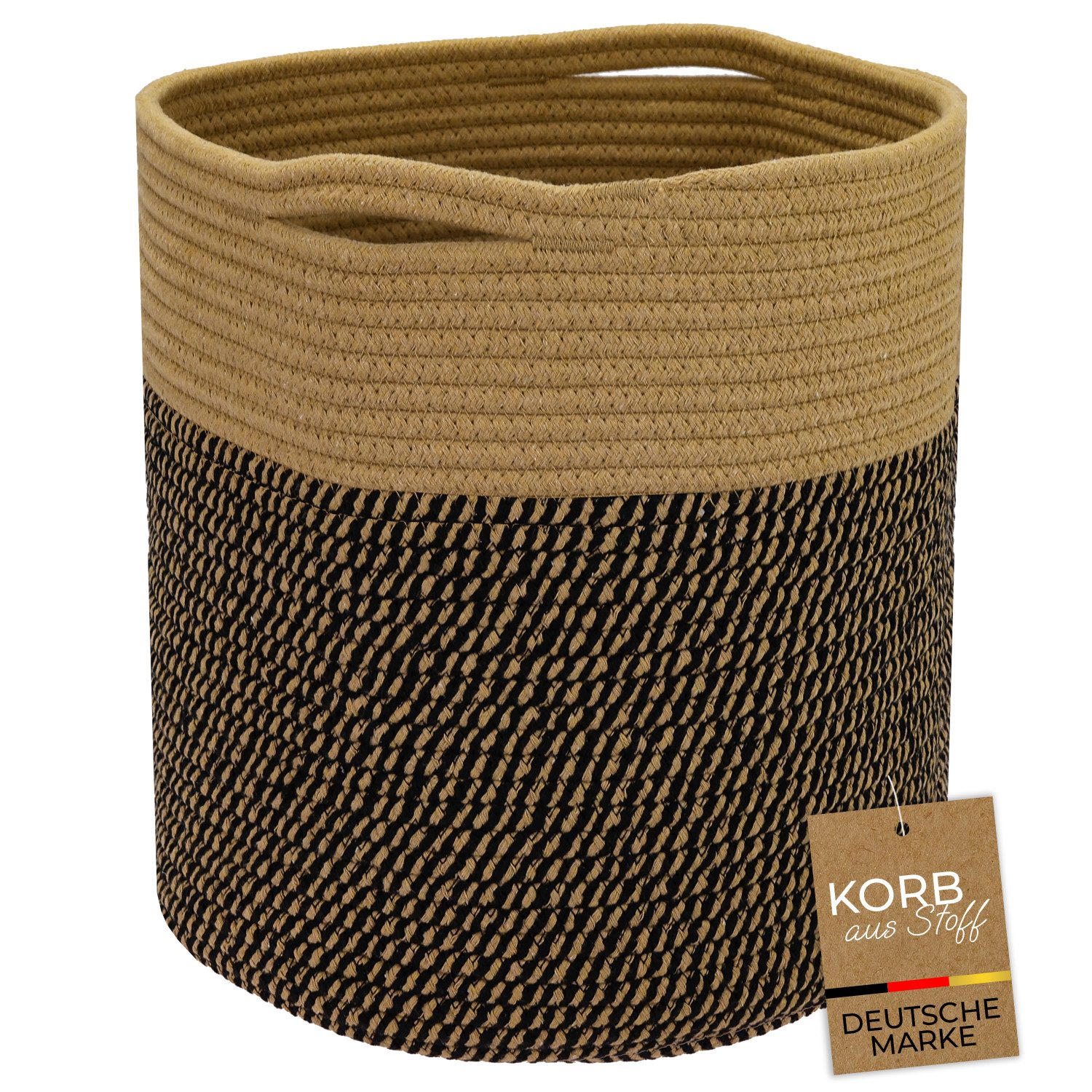 HMF Aufbewahrungskorb Aufbewahrungskorb passend für KALLAX Regal, runder Korb mit versteckten Griffen, 31 x 31 cm, Schwarz-Honig