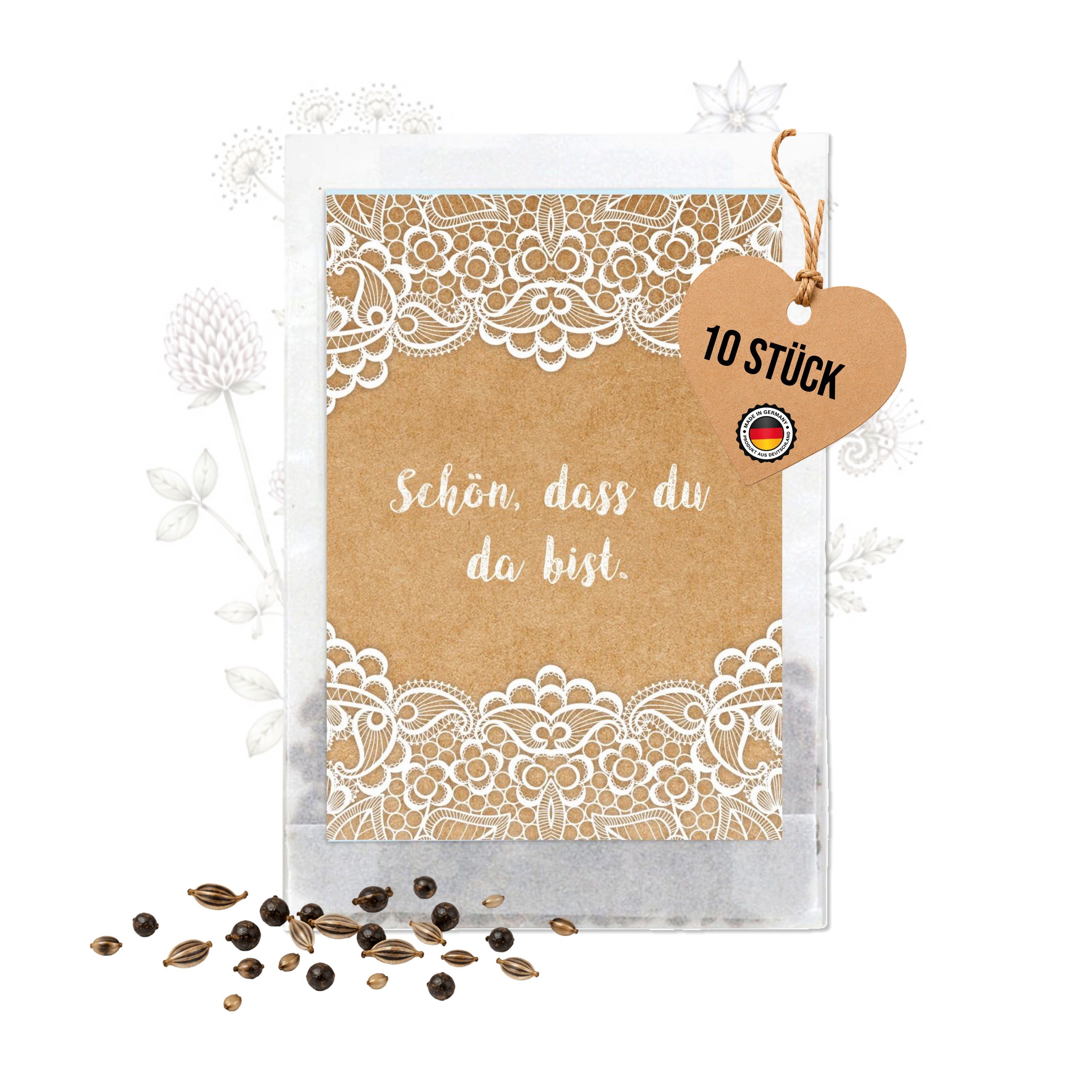 Logbuch-Verlag Dekofigur Samentütchen Vintage Spitze Schön dass du da bist 10er Set Hochzeit