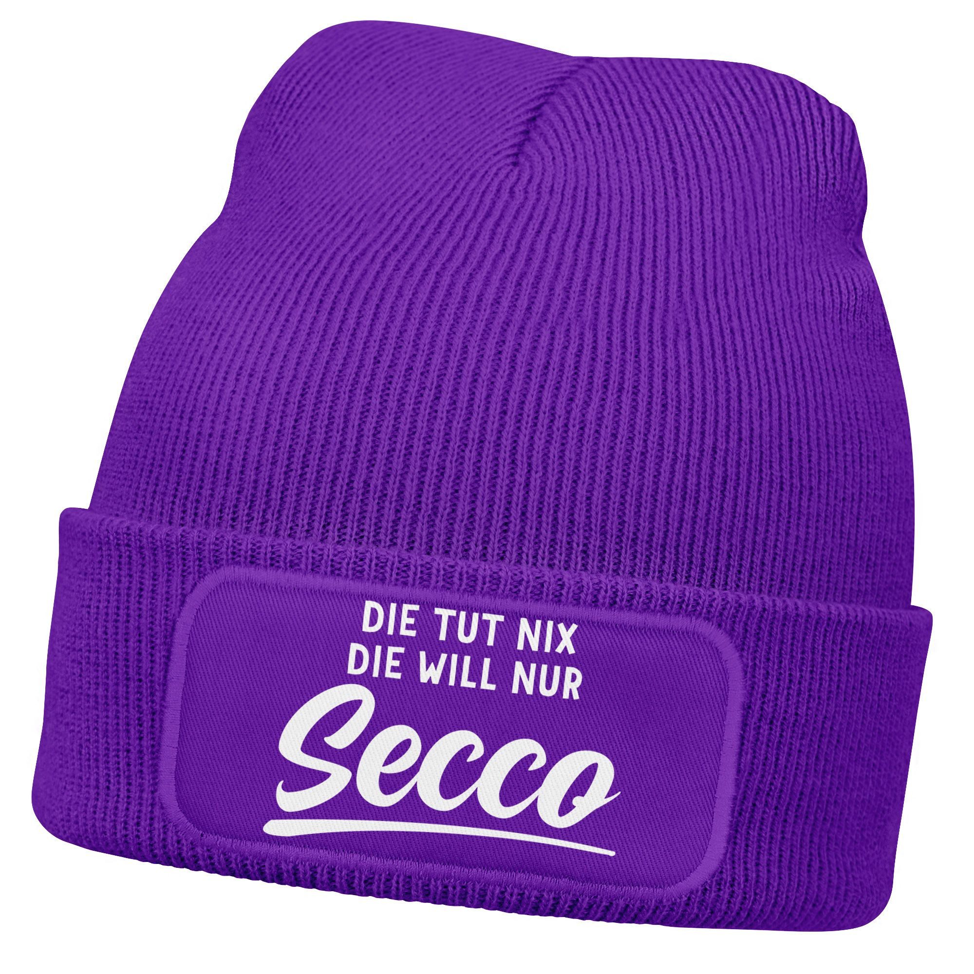 Strickmütze Damen Beanie mit Patch Strickmütze mit Spruch Lieblingsgetränk Party
