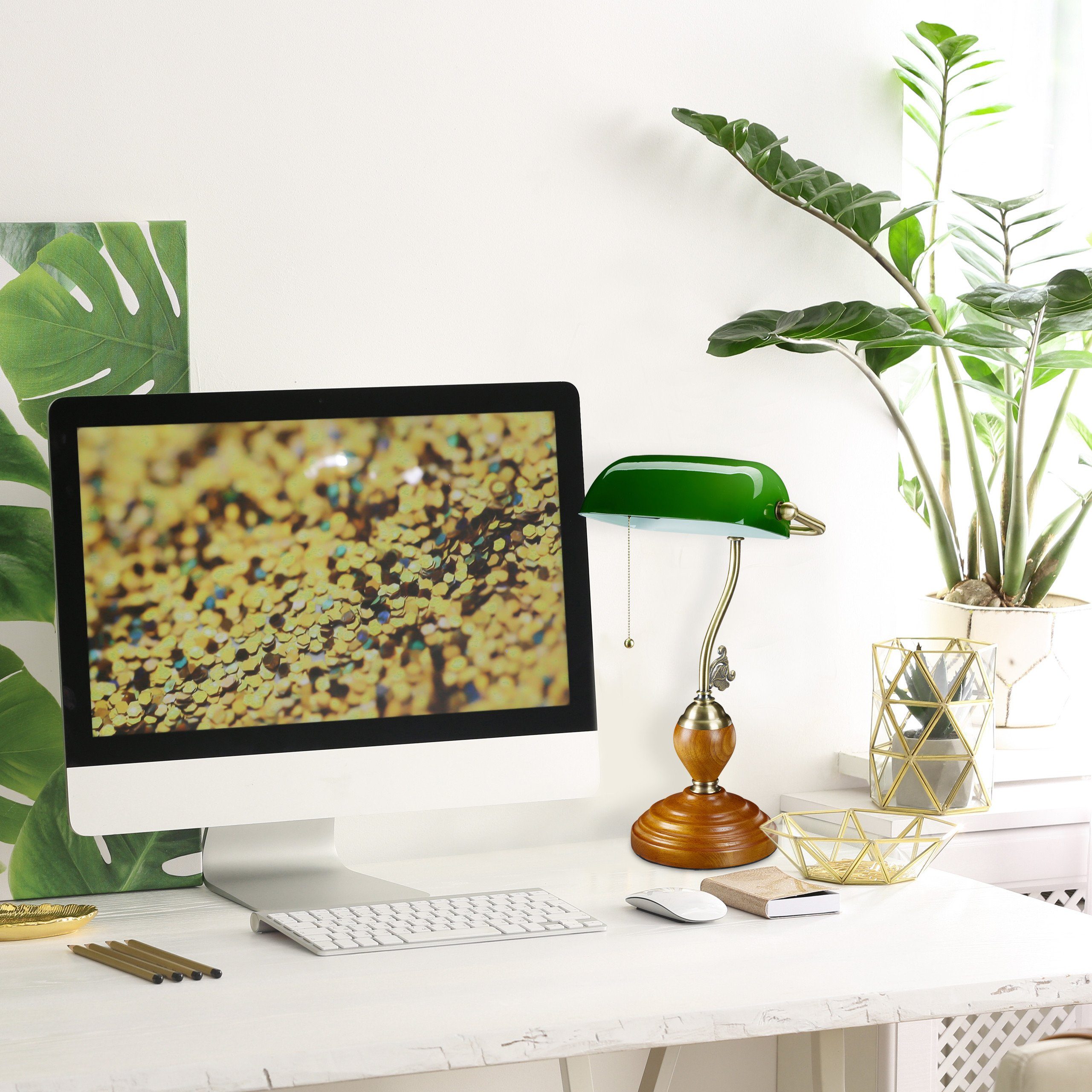 relaxdays Tischleuchte Bankerlampe mit Zugschalter günstig online kaufen