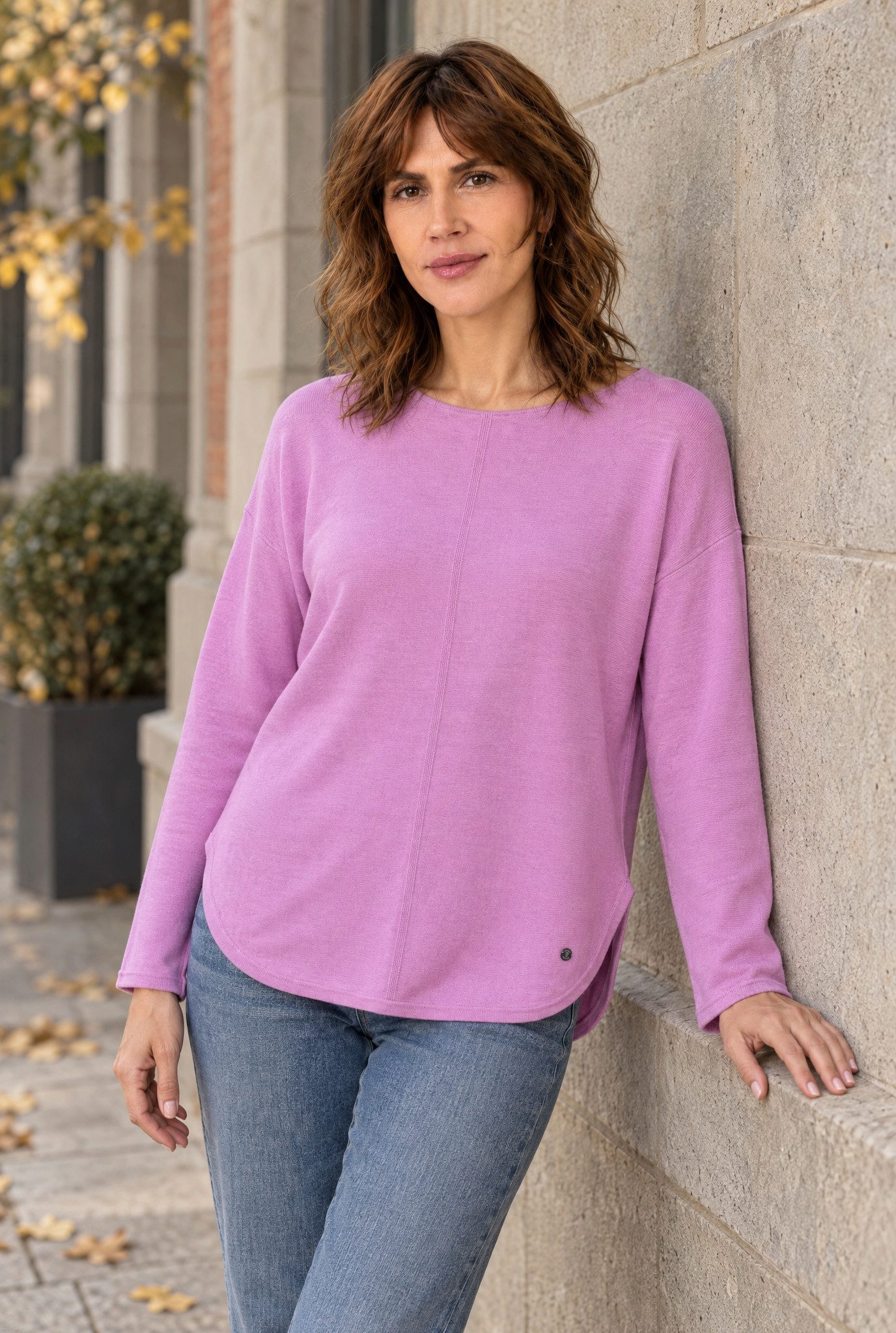 Cassis Strickpullover Damen Pullover Rosa Feinstrick Rundhals Oversize Kaschmir Wolle Herbst