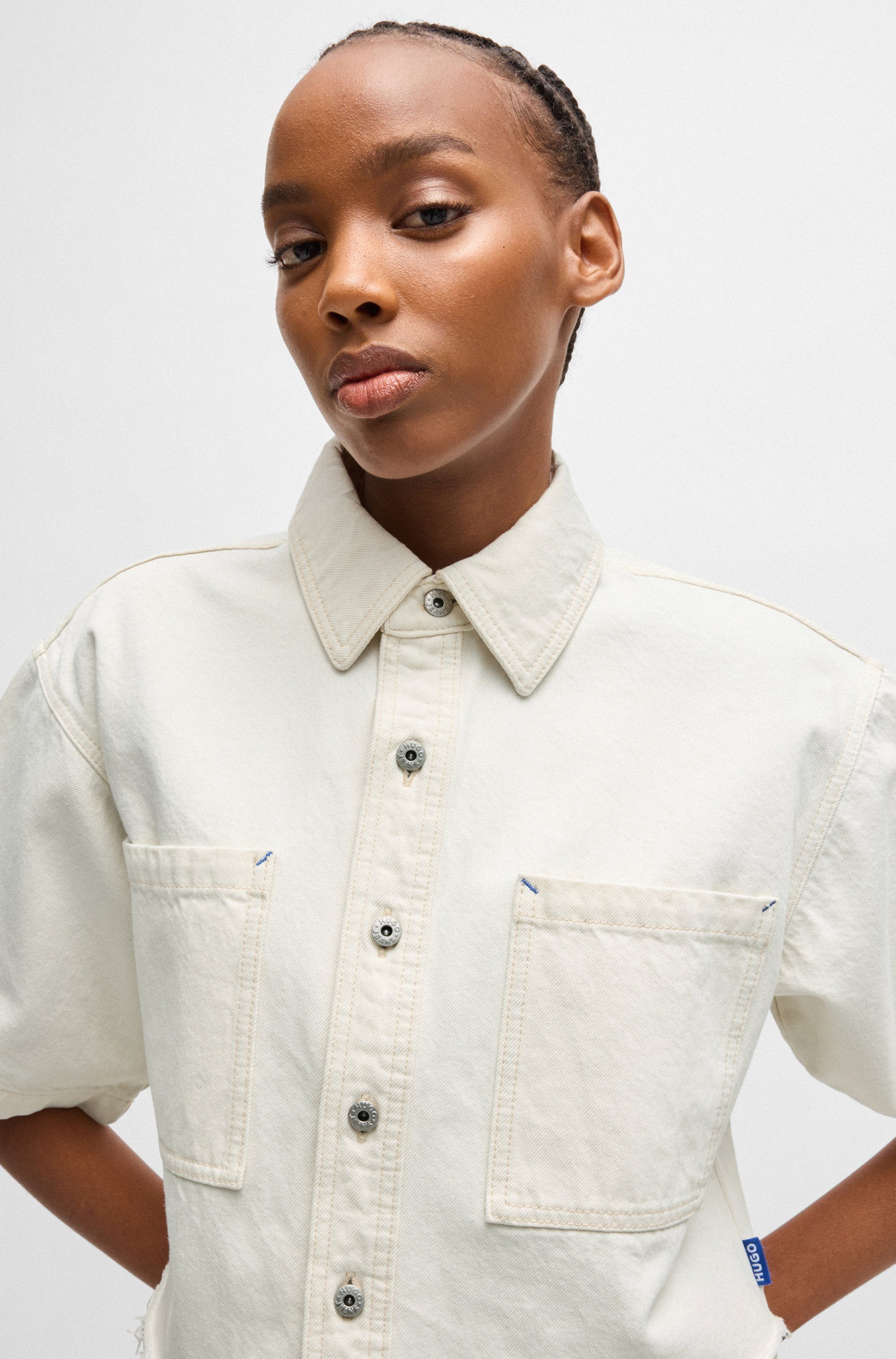 HUGO Jeansbluse Getecna mit geschnittenem Saum