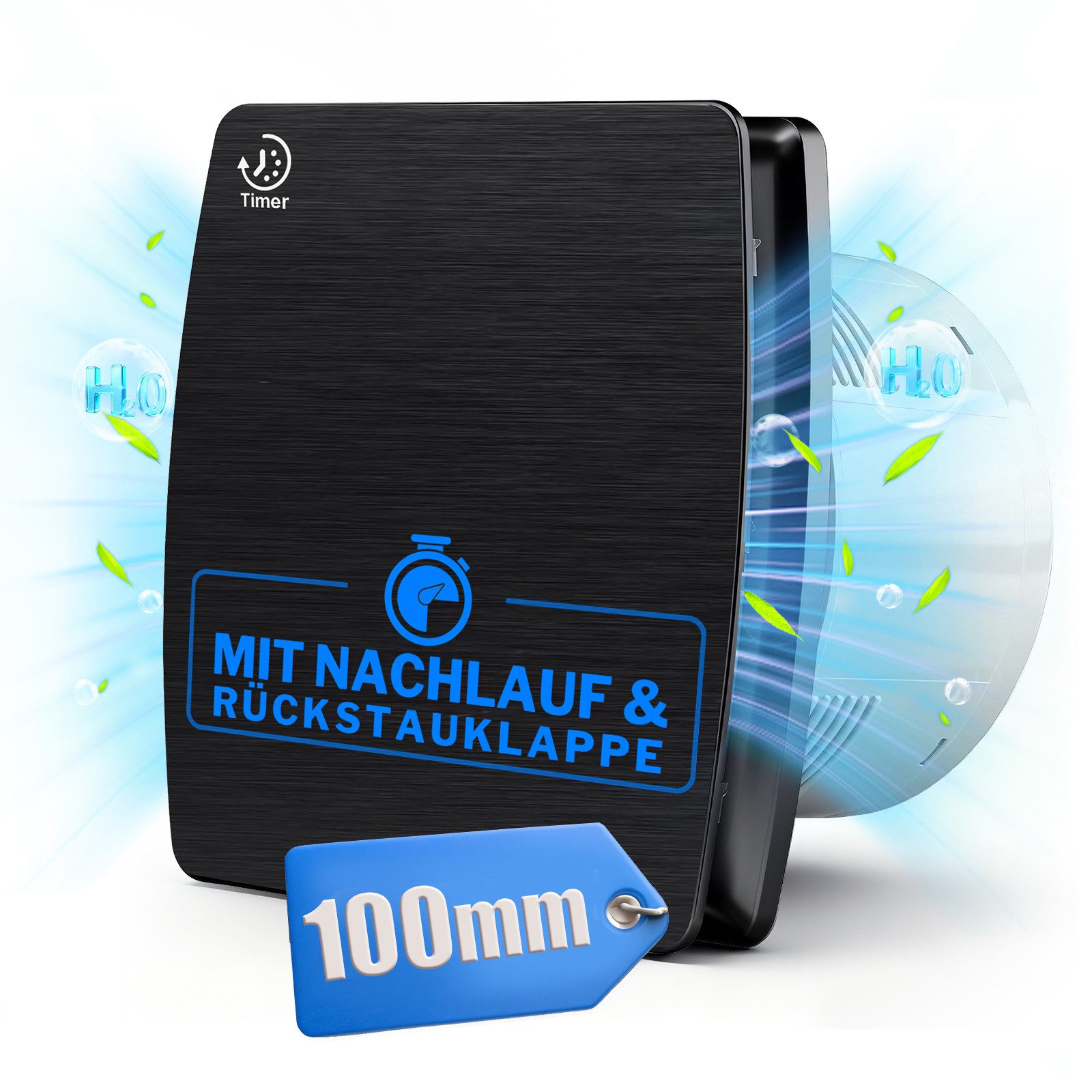 XERSEK Badlüfter 6" Wandventilator Leiser Abluftventilator mit Feuchtesensor Nachlauf, 12W 95m³/h Lüfter, Rückstauklappe, 30s-30min Verzögerung einstellbar