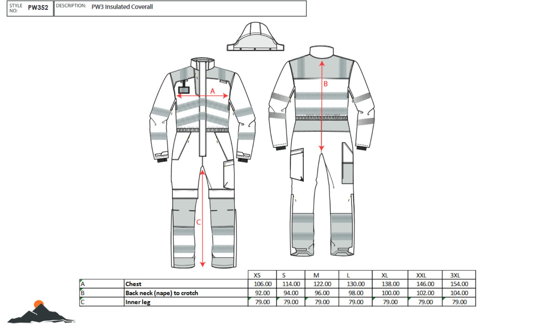 Portwest Arbeitsoverall PW352 - PW3 Warnschutz Winteroverall